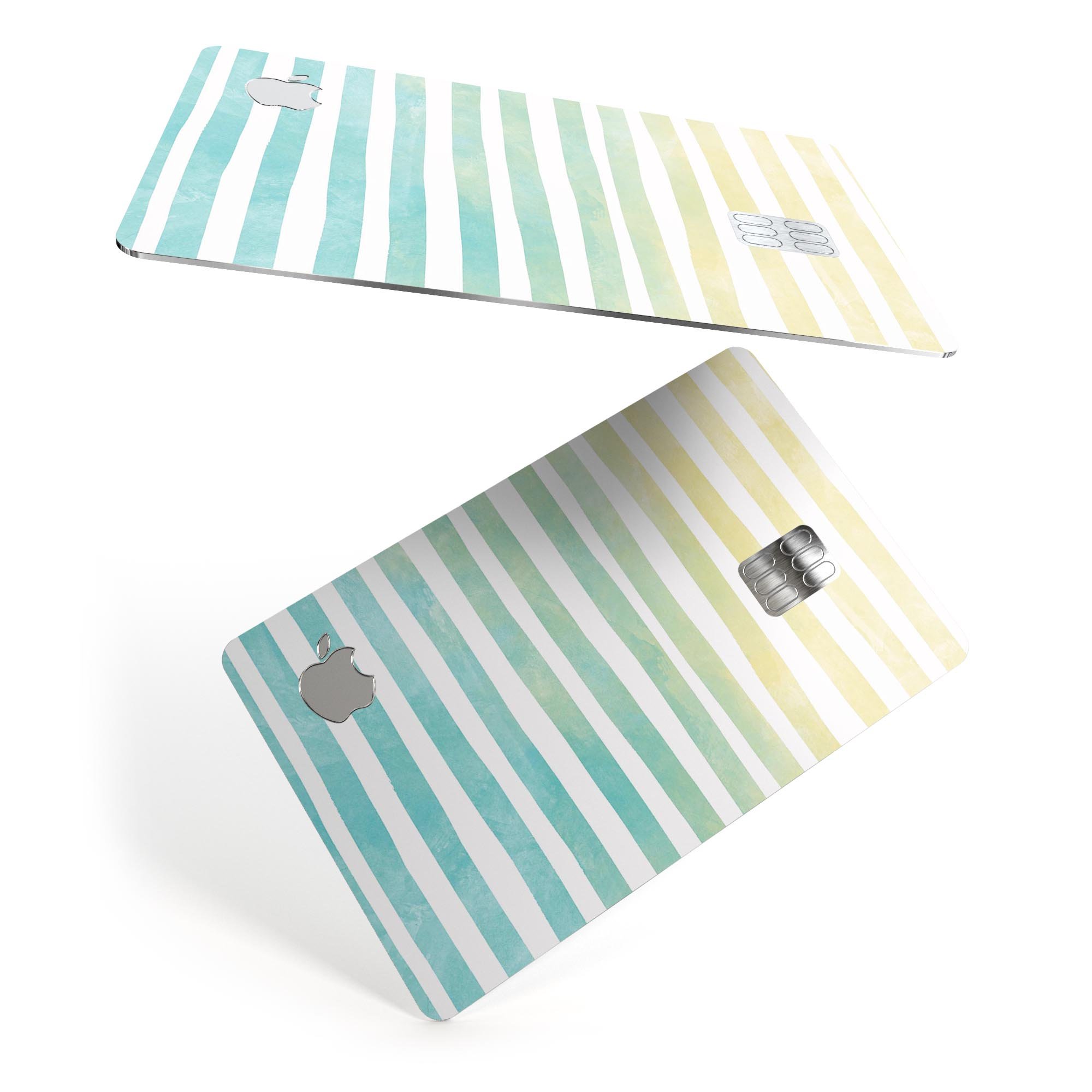 Green WaterColor Ombre Stripes decal skin for Apple Card, showcasing vibrant colors and a protective design.