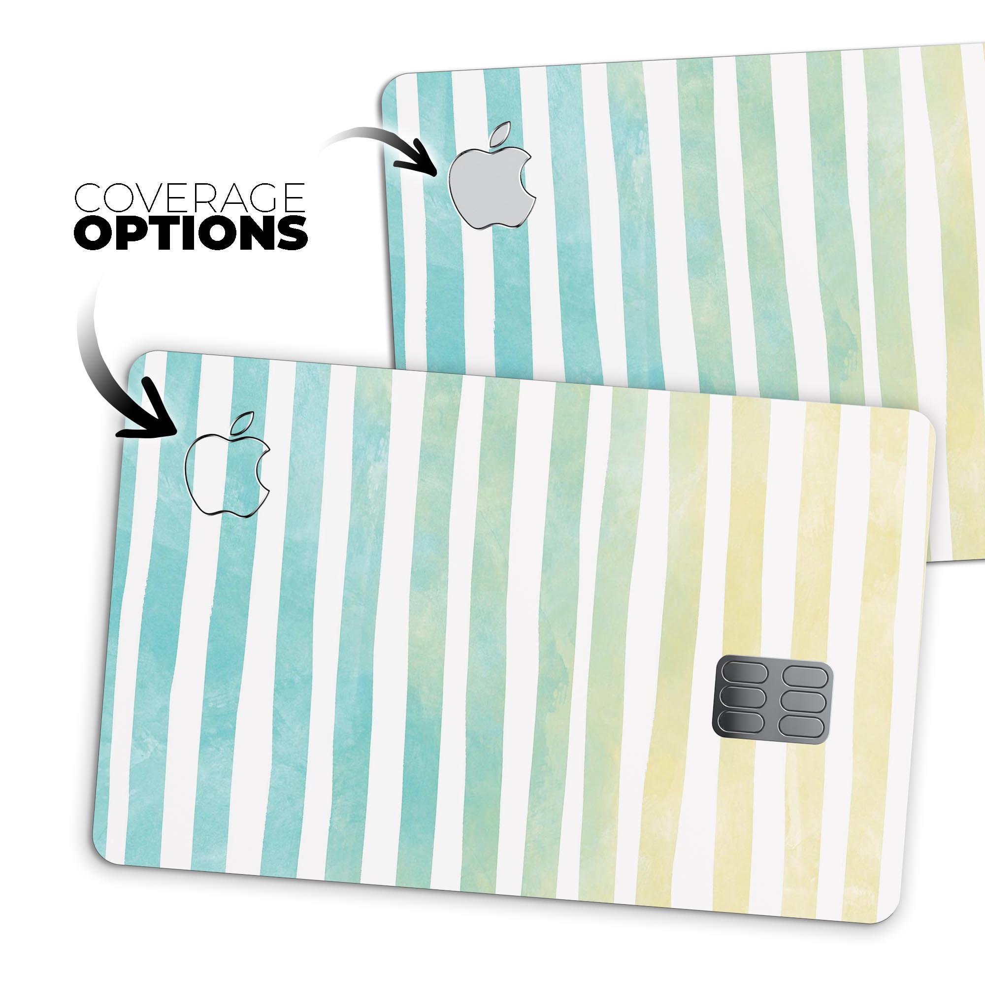 Green WaterColor Ombre Stripes decal skin for Apple Card, showcasing vibrant colors and a protective design.