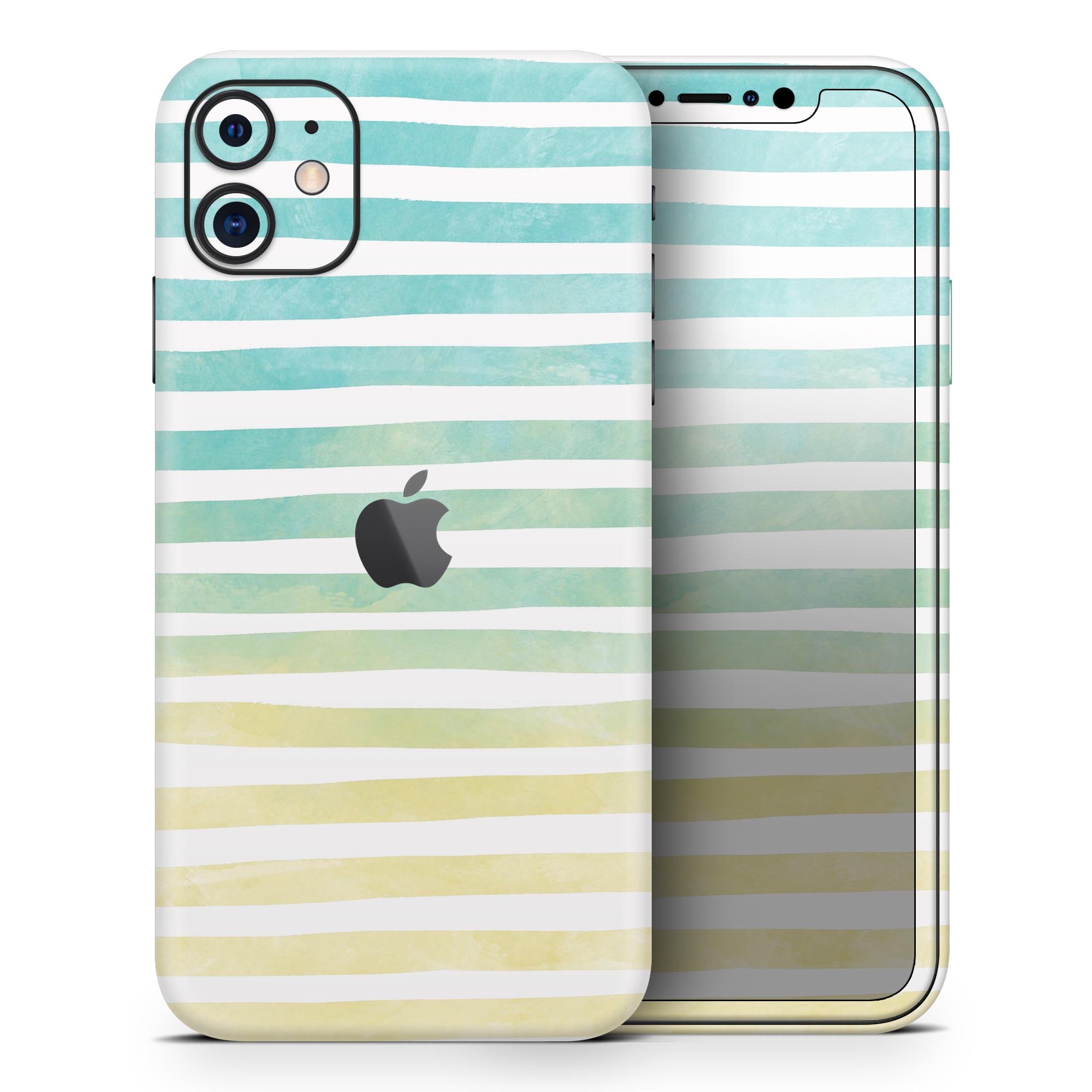 Green WaterColor Ombre Stripes skin for Apple iPhone, showcasing vibrant colors and sleek design.