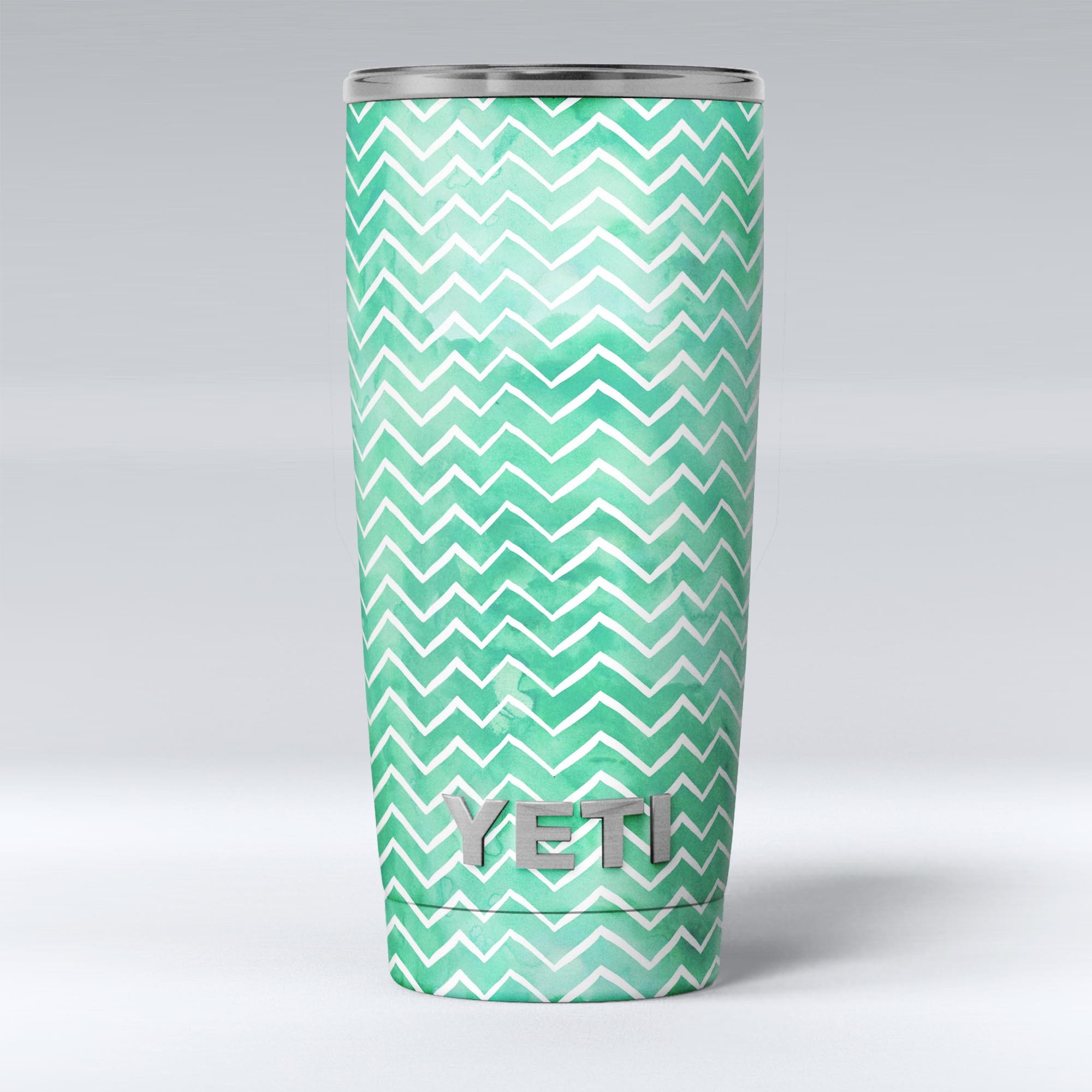 Green Watercolor Pattern skin decal vinyl wrap kit for Yeti Coolers, showcasing vibrant colors and a stylish design.