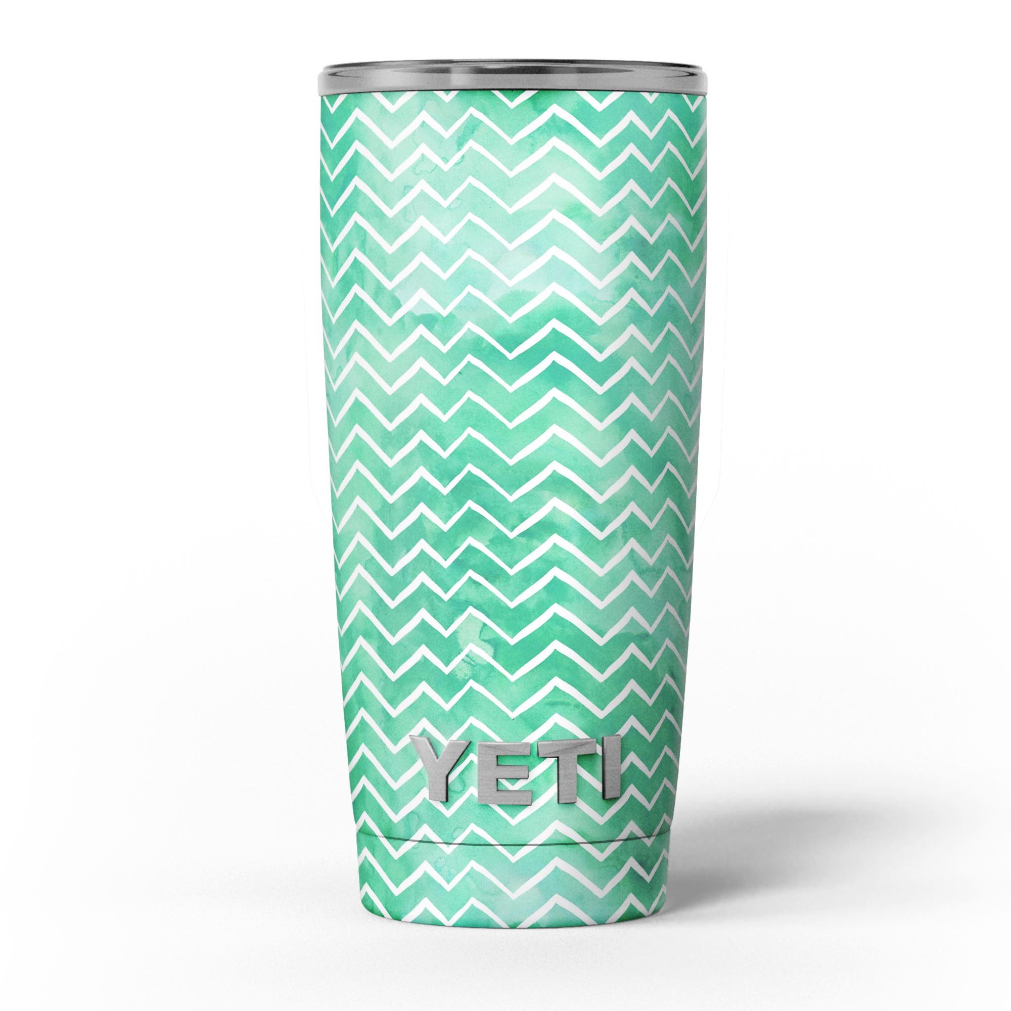 Green Watercolor Pattern skin decal vinyl wrap kit for Yeti Coolers, showcasing vibrant colors and a stylish design.