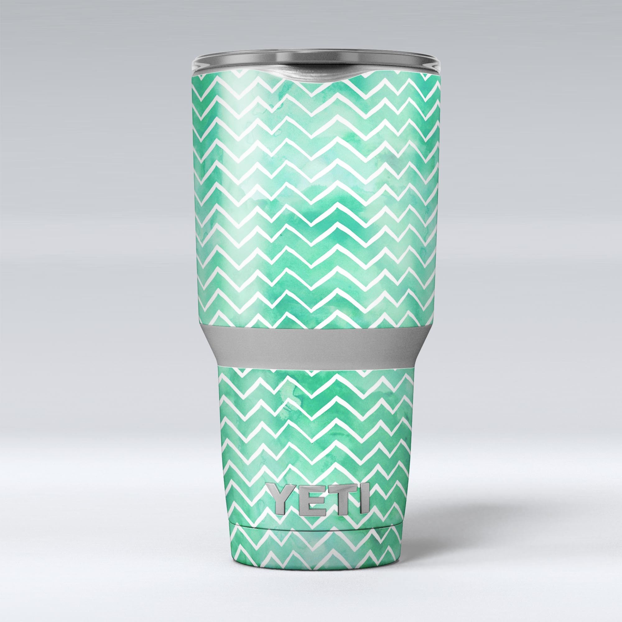 Green Watercolor Pattern skin decal vinyl wrap kit for Yeti Coolers, showcasing vibrant colors and a stylish design.