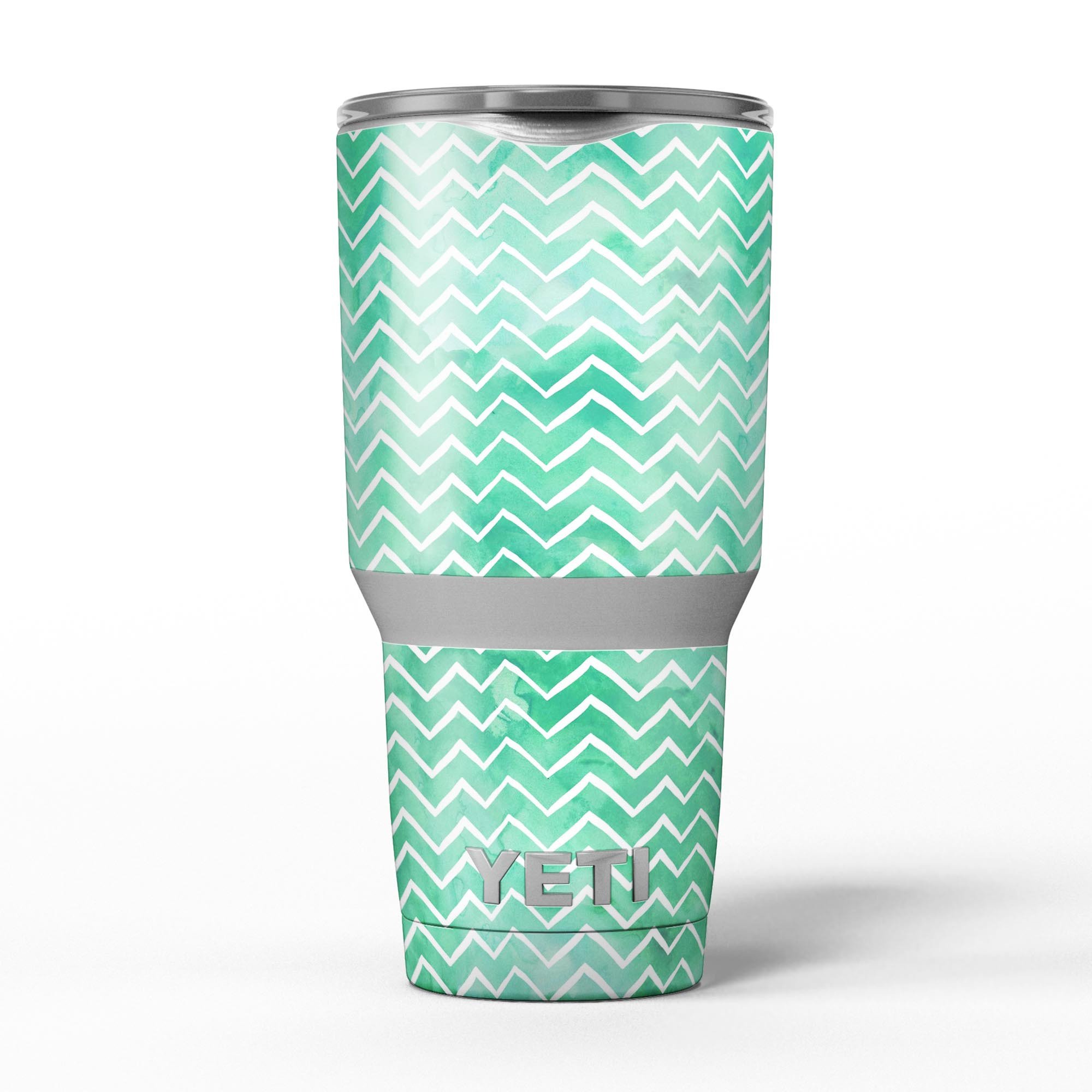 Green Watercolor Pattern skin decal vinyl wrap kit for Yeti Coolers, showcasing vibrant colors and a stylish design.