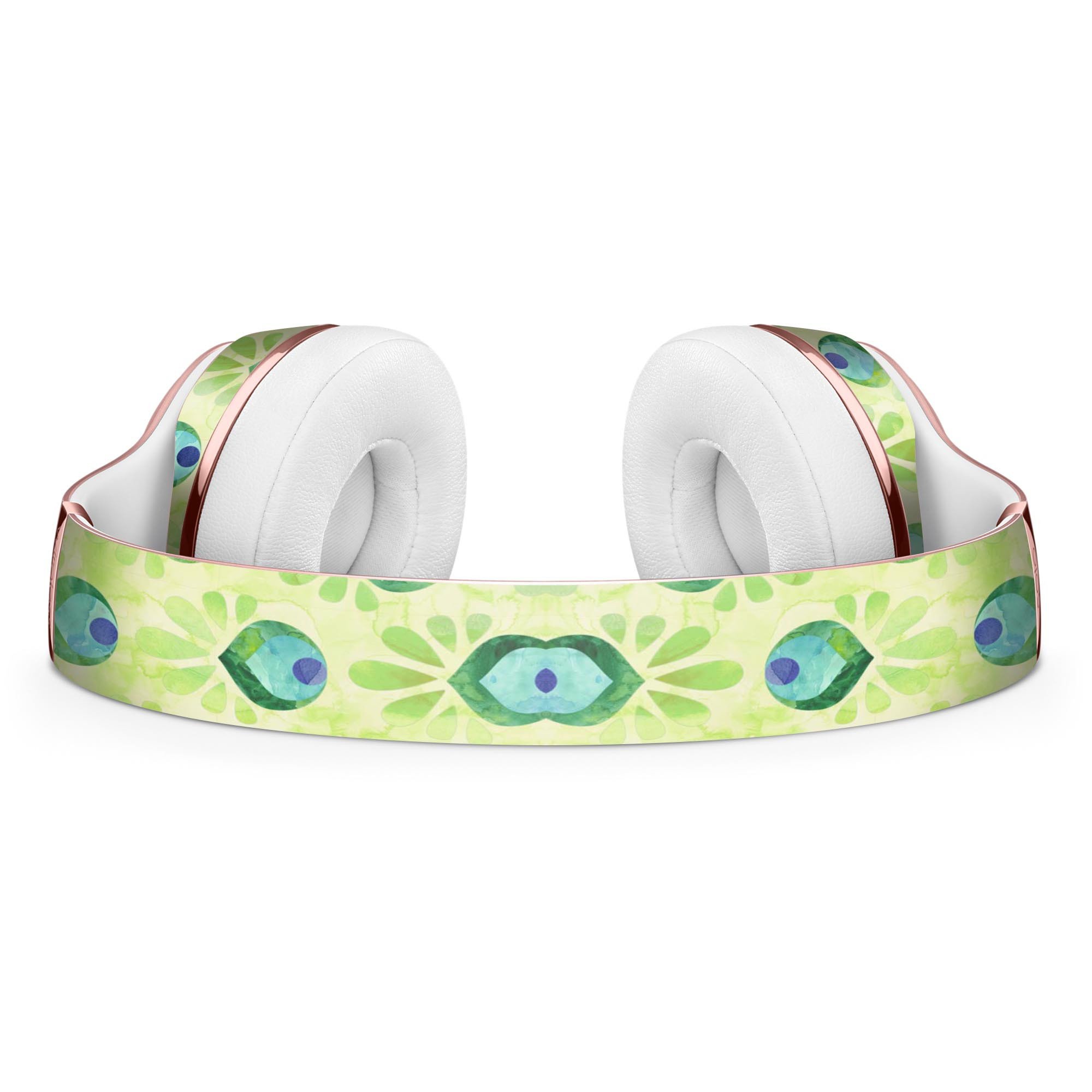 Green Watercolor Peacock Feathers Skin Kit for Beats by Dre Solo 3 Wireless Headphones, showcasing vibrant colors and intricate design.