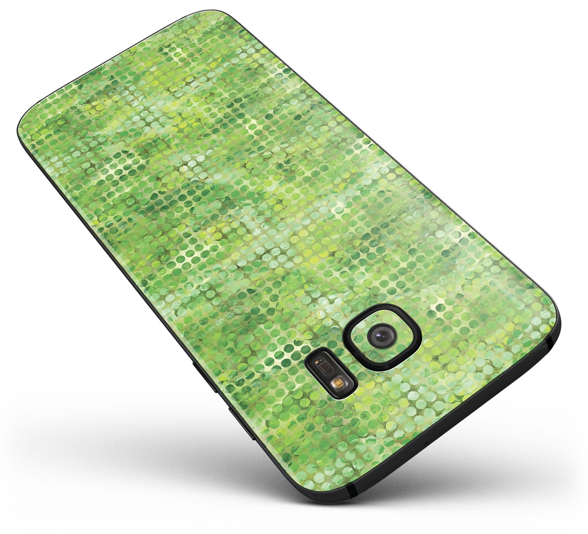 Green Watercolor Polka Dots skin kit for Samsung Galaxy S7 and S7 Edge, showcasing vibrant colors and stylish design.