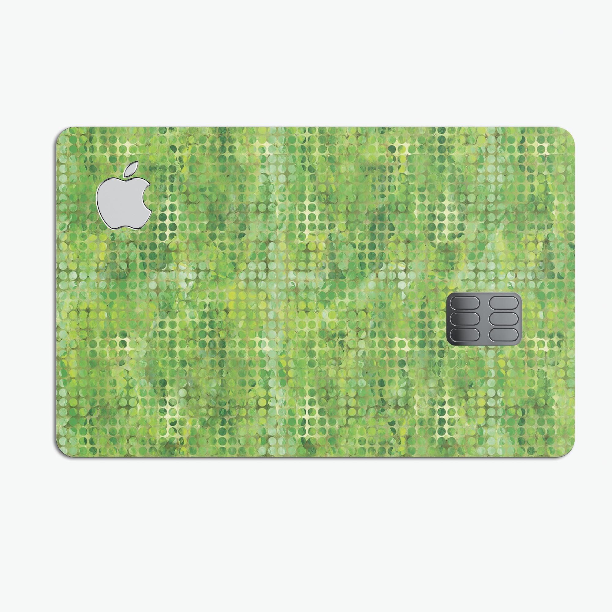 Green Watercolor Polka Dots decal skin for Apple Card, showcasing vibrant colors and a stylish design.