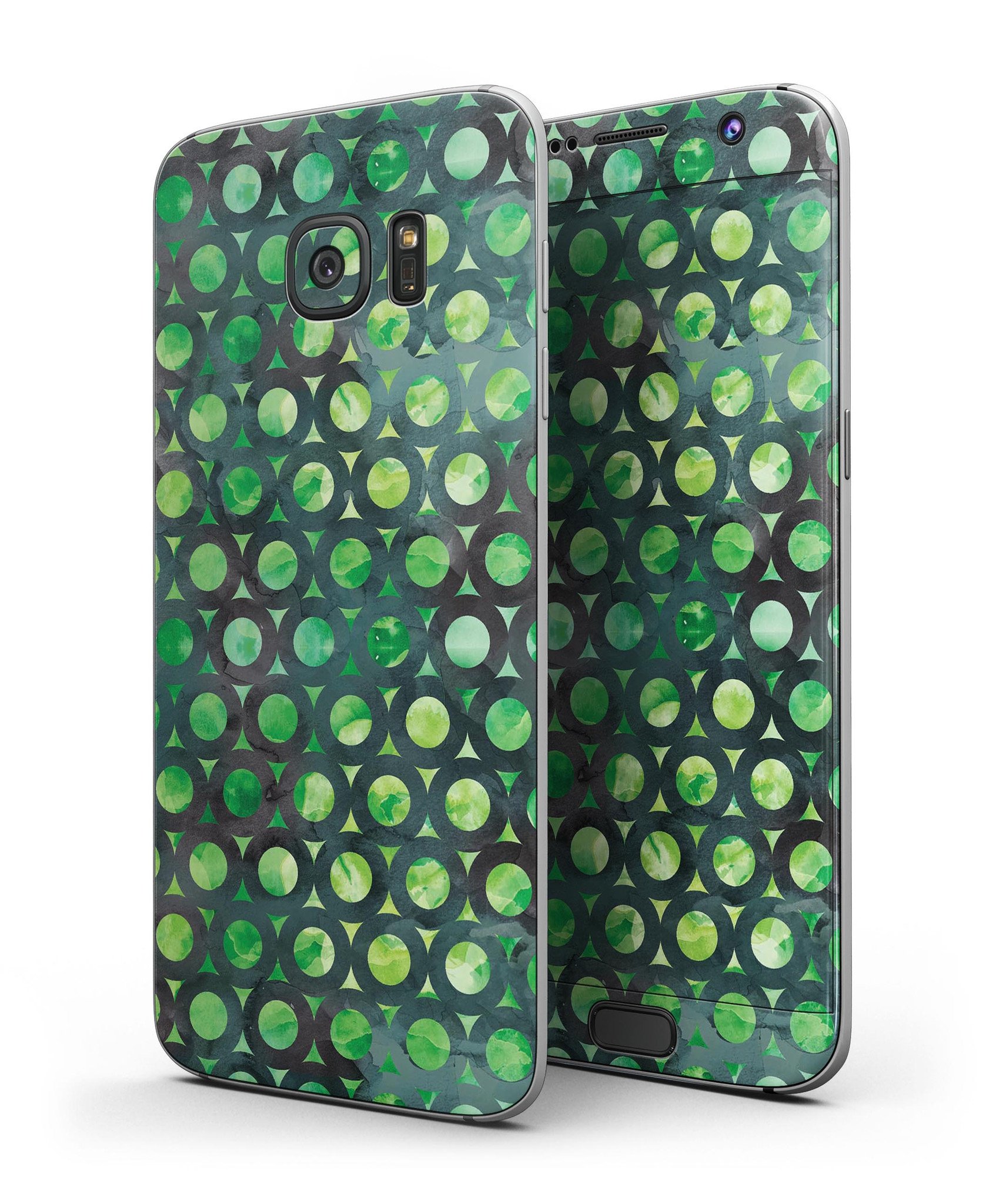 Green Watercolor Ring Pattern skin for Samsung Galaxy S7/S7 Edge, showcasing vibrant colors and full-body coverage.