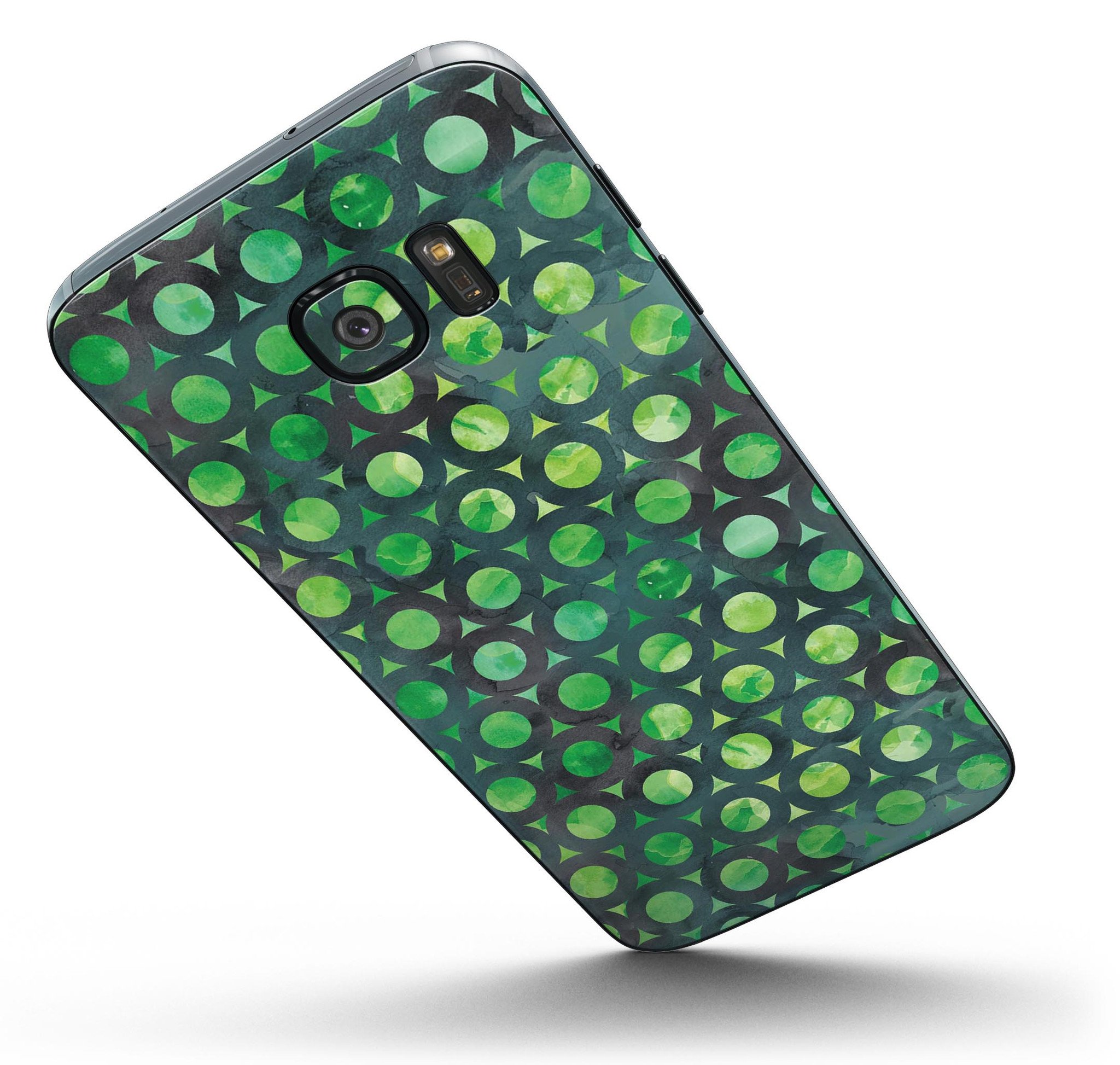 Green Watercolor Ring Pattern skin for Samsung Galaxy S7/S7 Edge, showcasing vibrant colors and full-body coverage.