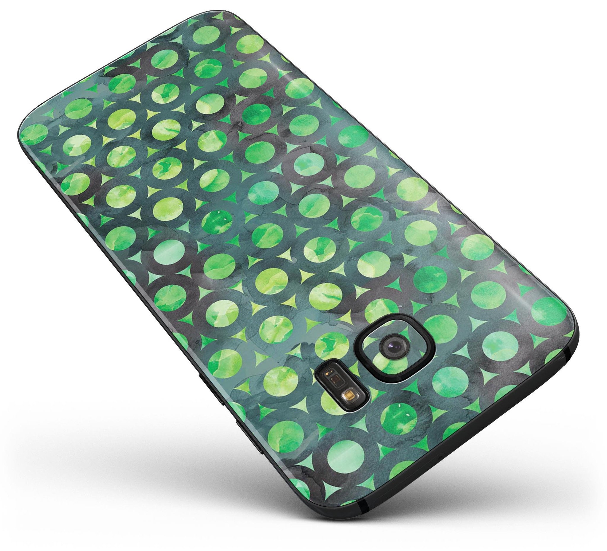 Green Watercolor Ring Pattern skin for Samsung Galaxy S7/S7 Edge, showcasing vibrant colors and full-body coverage.