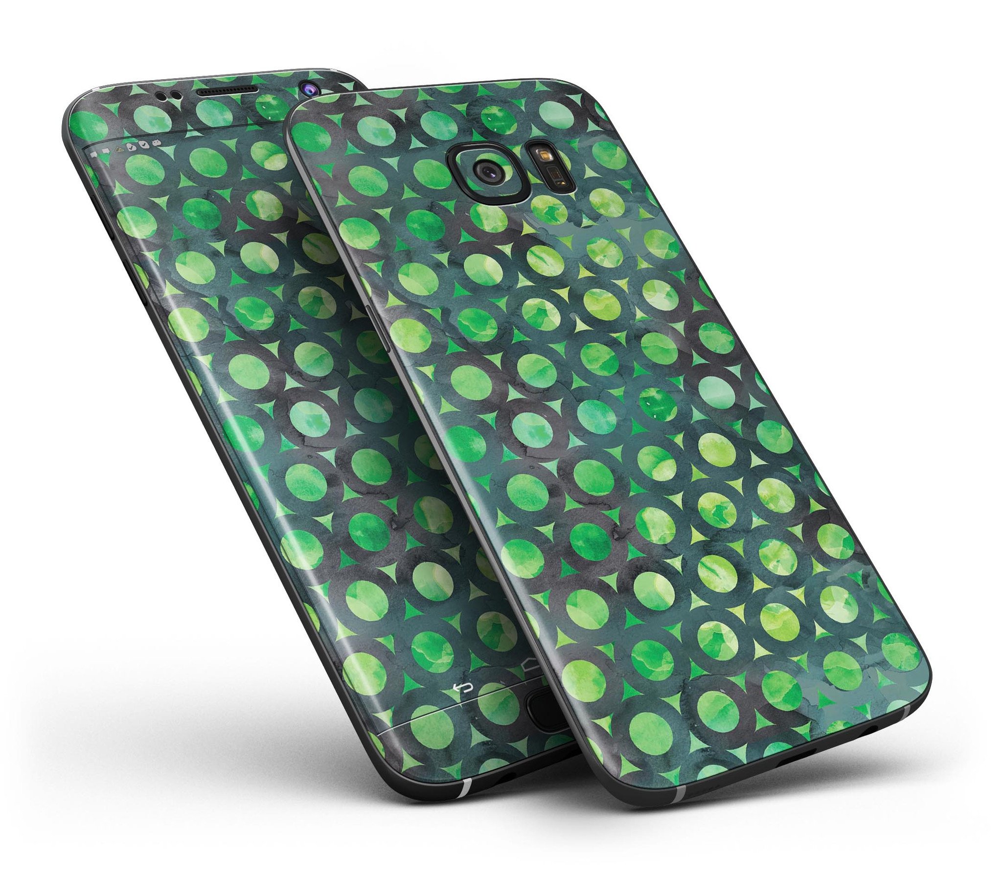 Green Watercolor Ring Pattern skin for Samsung Galaxy S7/S7 Edge, showcasing vibrant colors and full-body coverage.