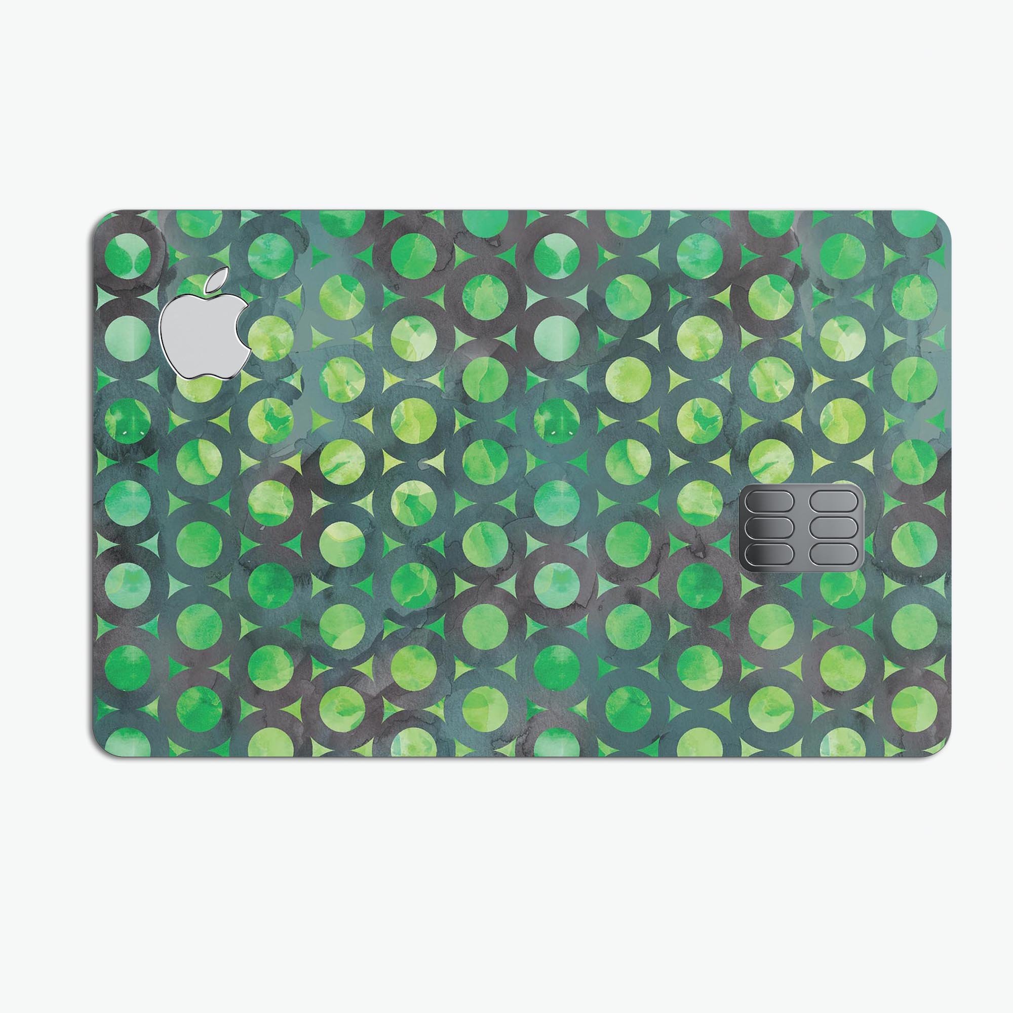 Green Watercolor Ring Pattern decal skin for Apple Card, showcasing vibrant colors and a protective design.