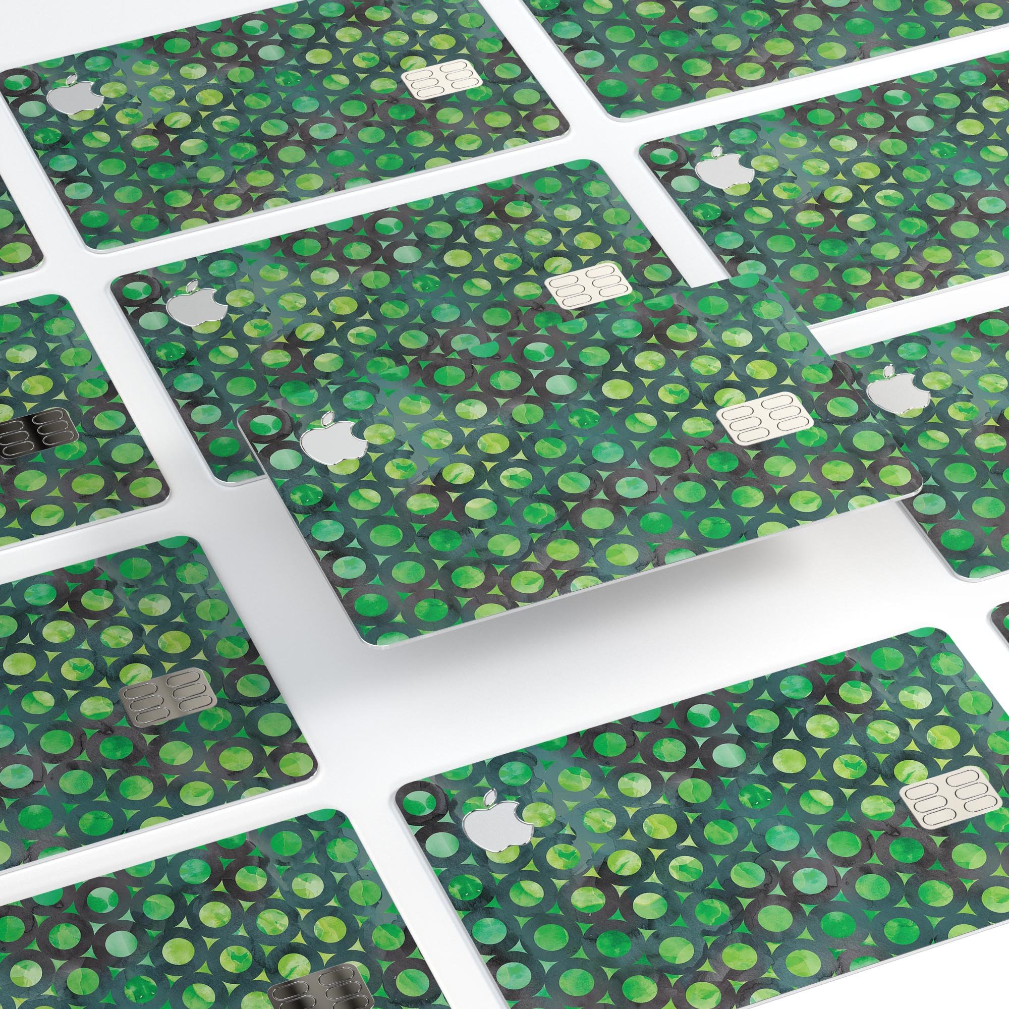 Green Watercolor Ring Pattern decal skin for Apple Card, showcasing vibrant colors and a protective design.