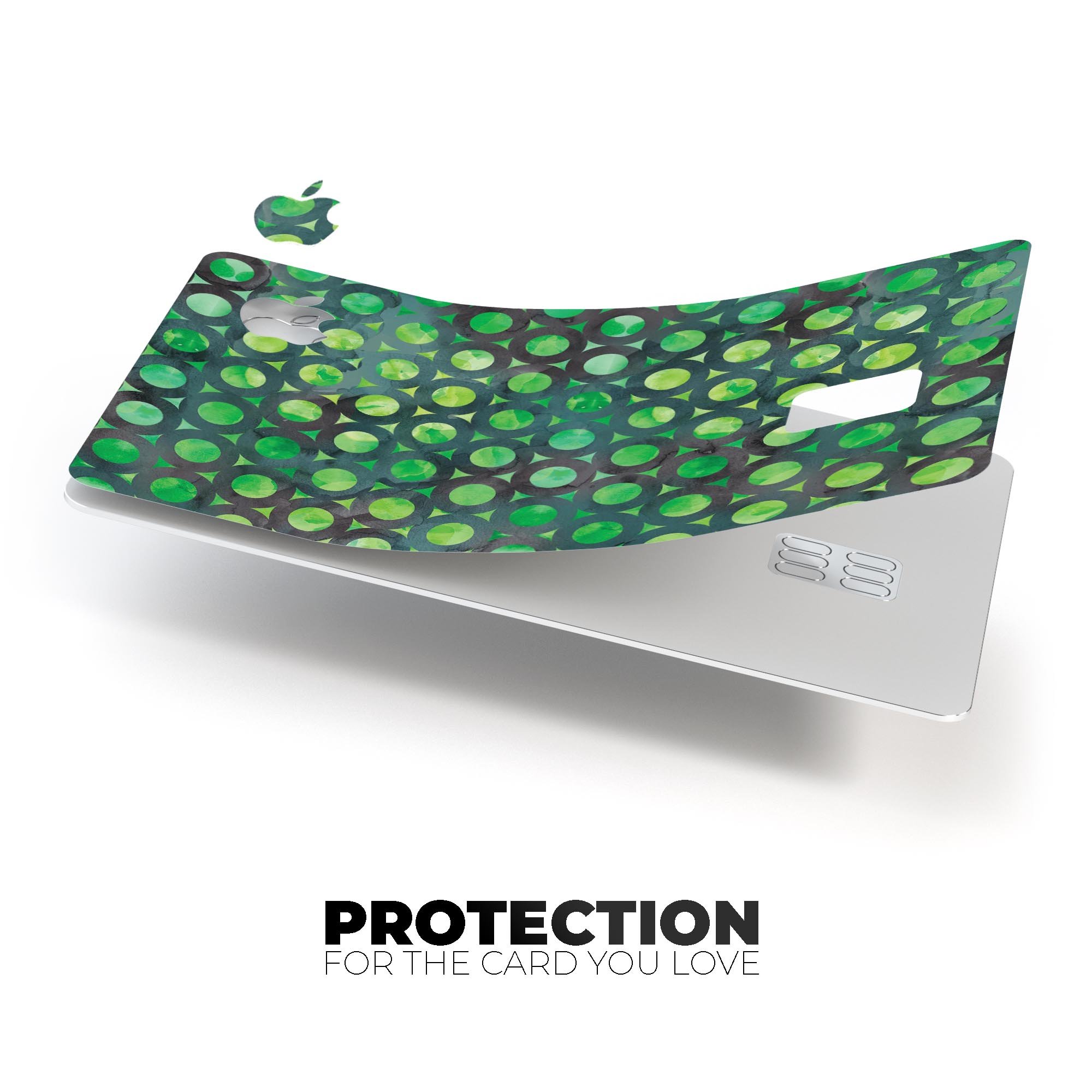 Green Watercolor Ring Pattern decal skin for Apple Card, showcasing vibrant colors and a protective design.