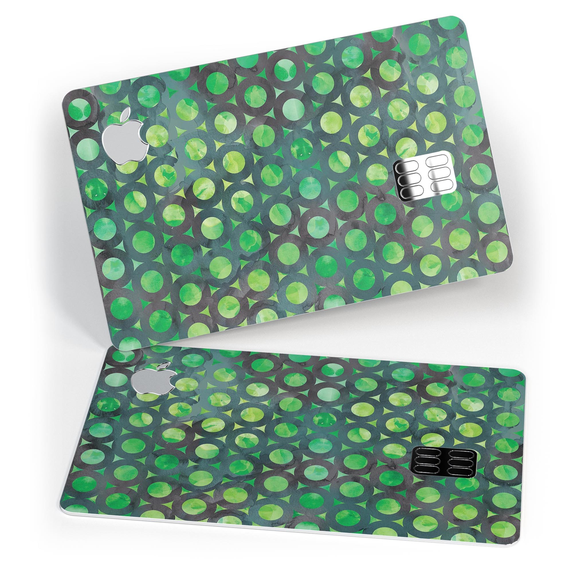 Green Watercolor Ring Pattern decal skin for Apple Card, showcasing vibrant colors and a protective design.