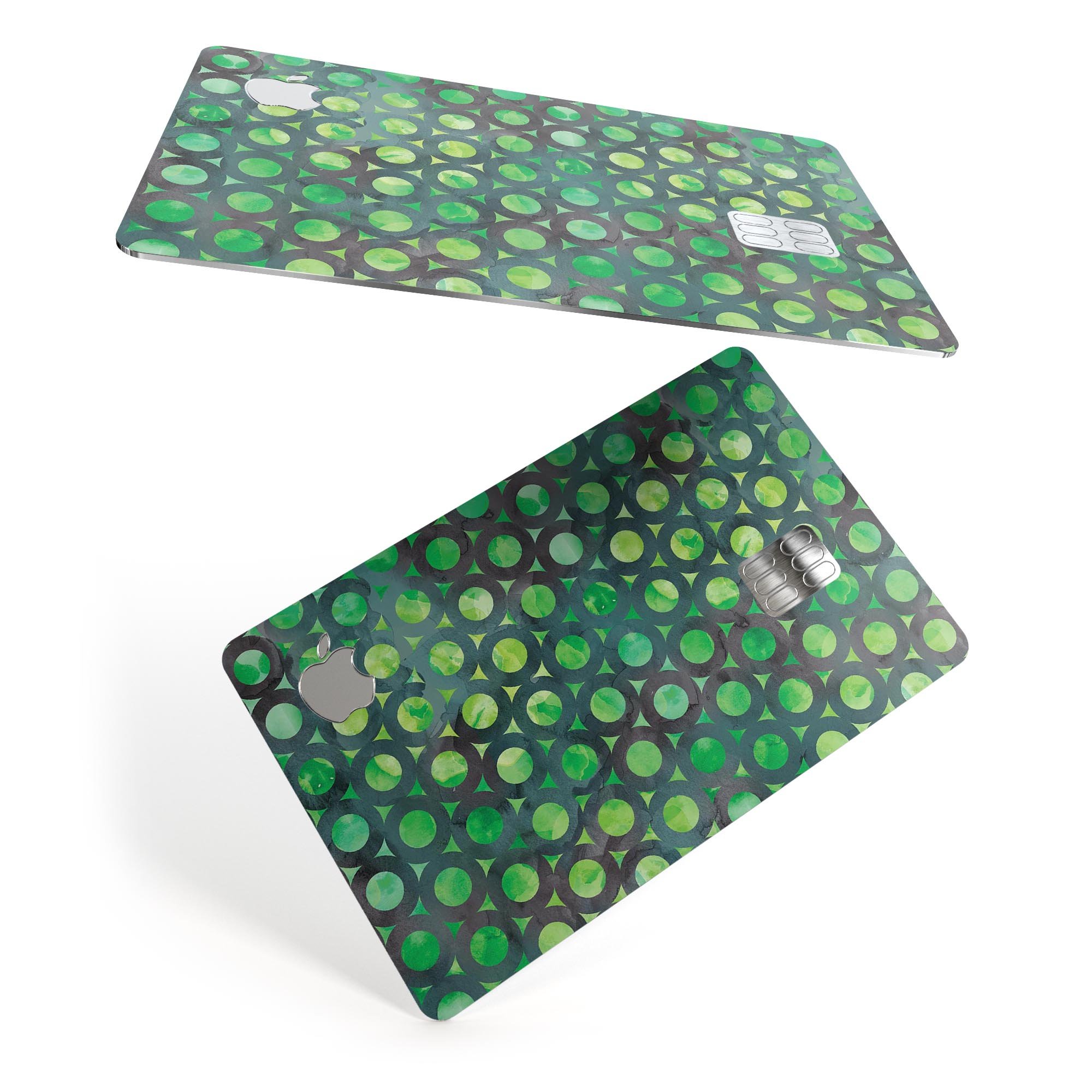 Green Watercolor Ring Pattern decal skin for Apple Card, showcasing vibrant colors and a protective design.