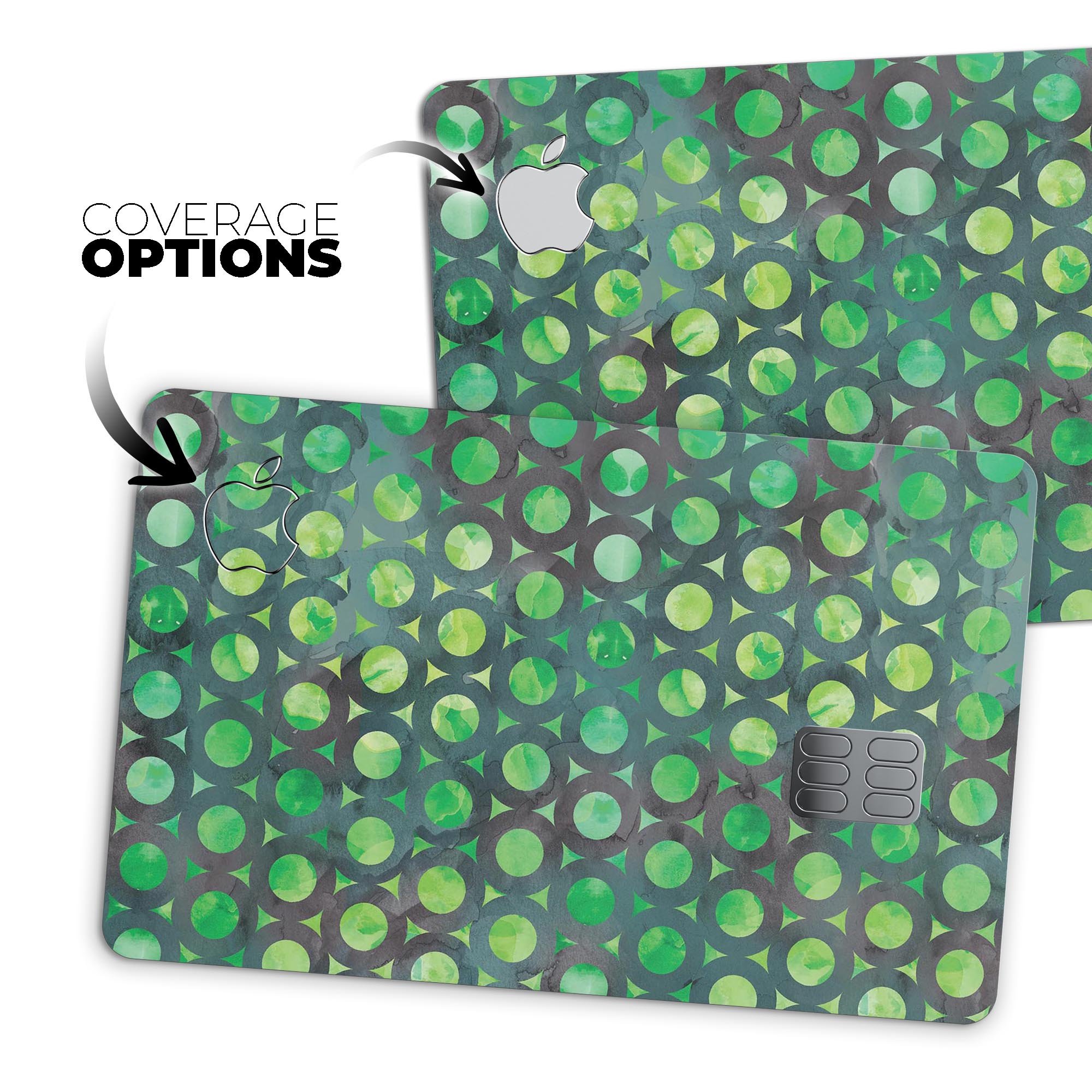 Green Watercolor Ring Pattern decal skin for Apple Card, showcasing vibrant colors and a protective design.