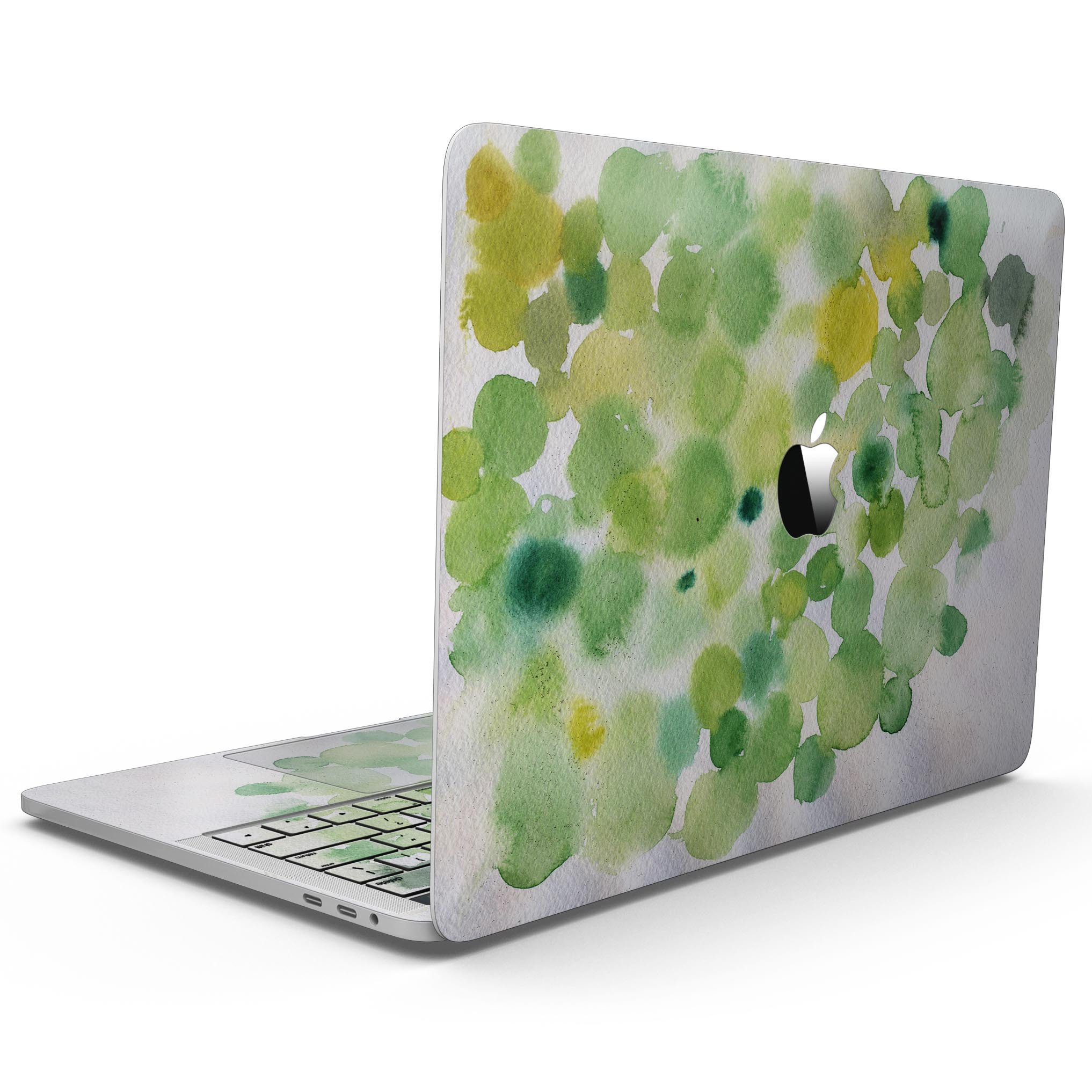 Green WaterColor Texture skin kit for 13" MacBook Pro without Touch Bar, showcasing vibrant colors and premium vinyl material.