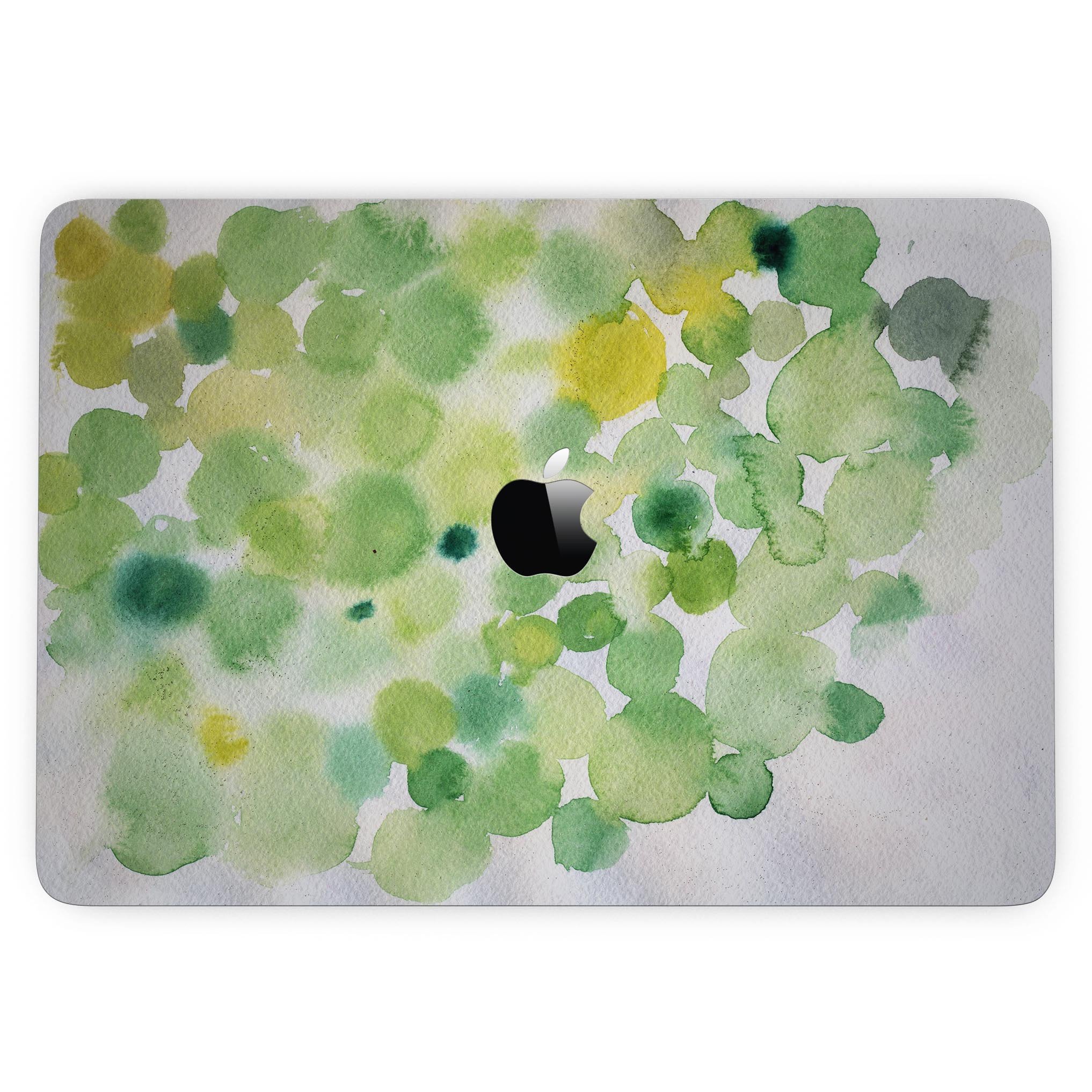 Green WaterColor Texture skin kit for 13" MacBook Pro without Touch Bar, showcasing vibrant colors and premium vinyl material.