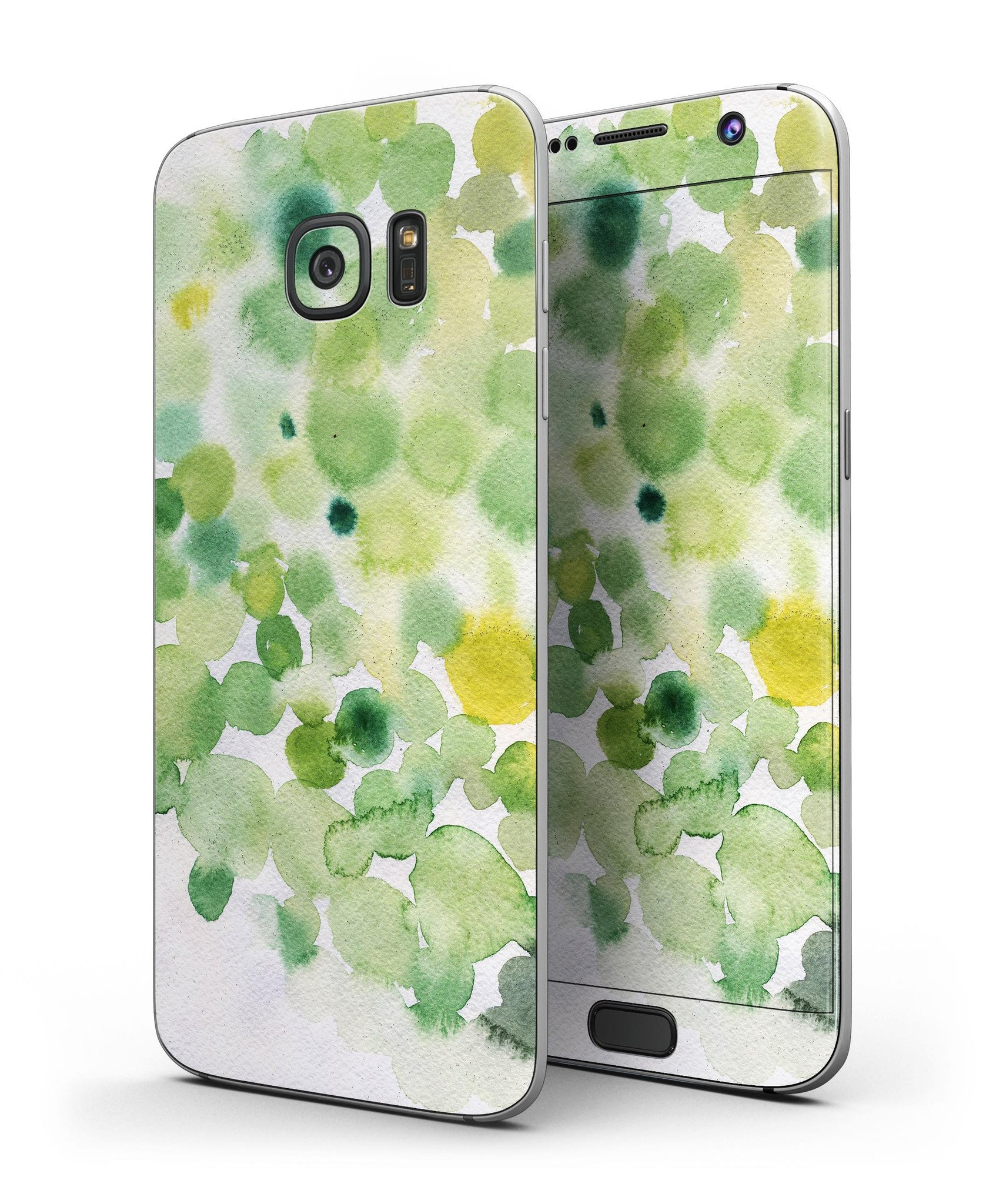 Green WaterColor Texture skin kit for Samsung Galaxy S7 and S7 Edge, showcasing vibrant colors and premium vinyl material.