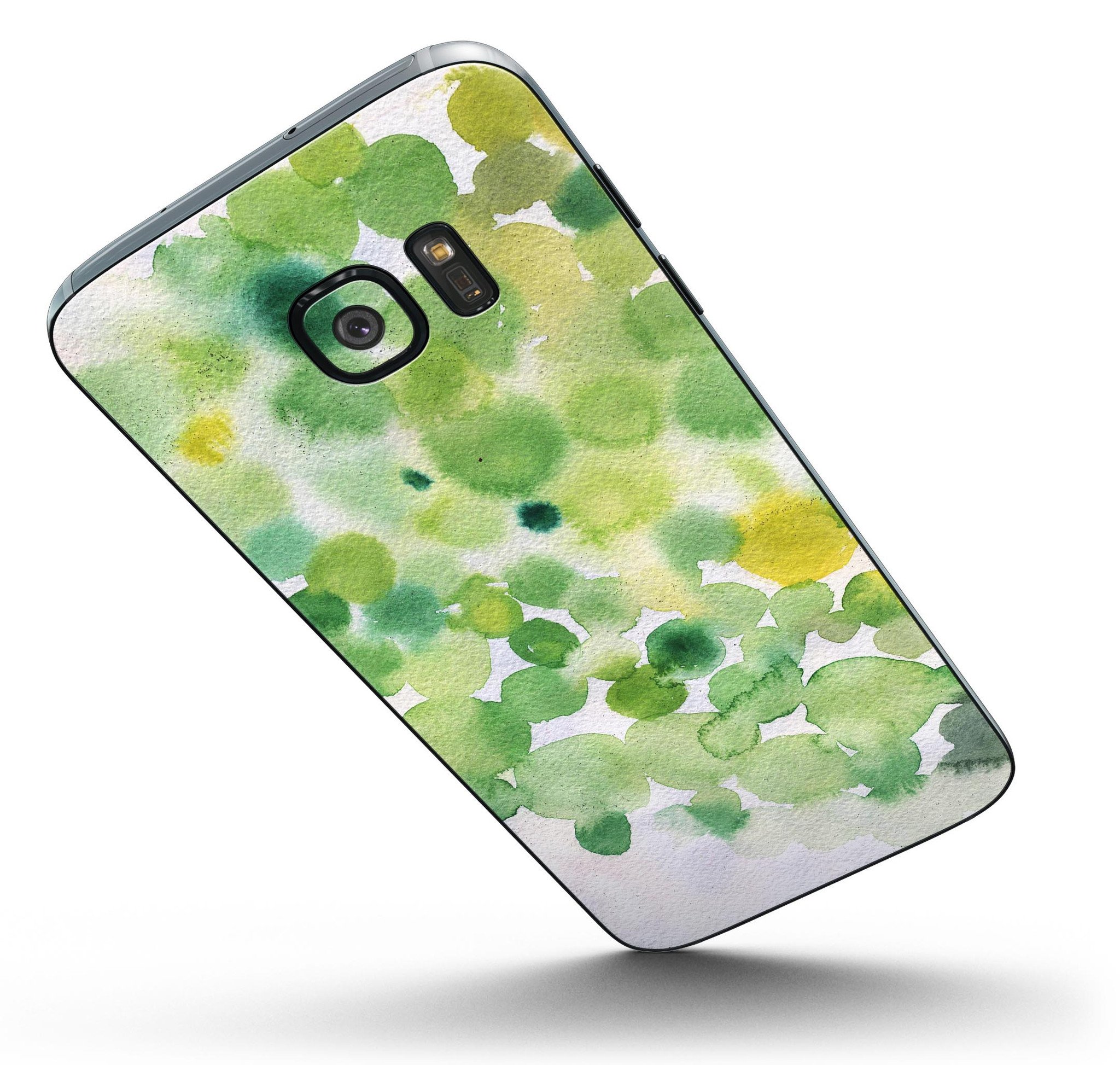 Green WaterColor Texture skin kit for Samsung Galaxy S7 and S7 Edge, showcasing vibrant colors and premium vinyl material.