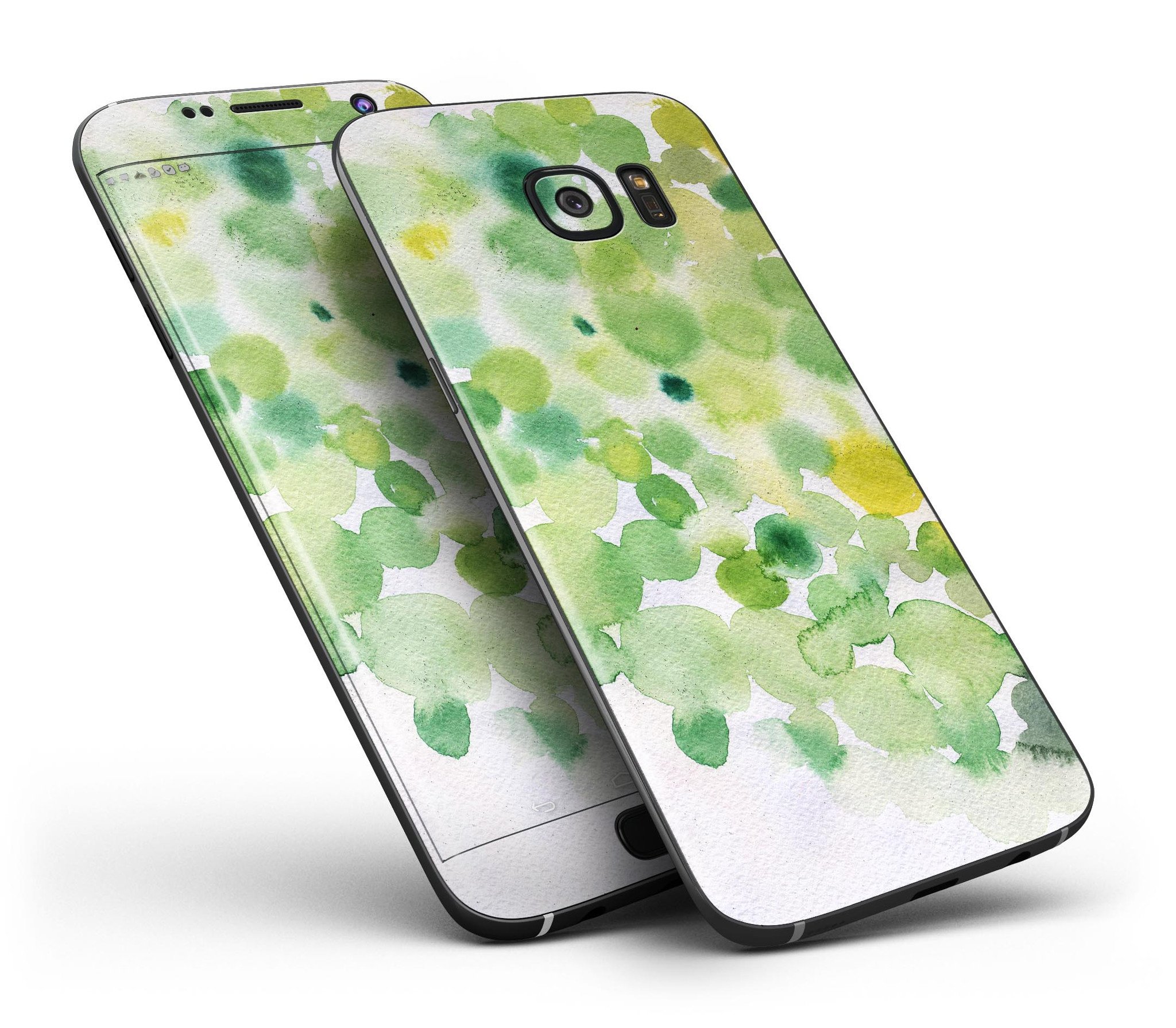 Green WaterColor Texture skin kit for Samsung Galaxy S7 and S7 Edge, showcasing vibrant colors and premium vinyl material.