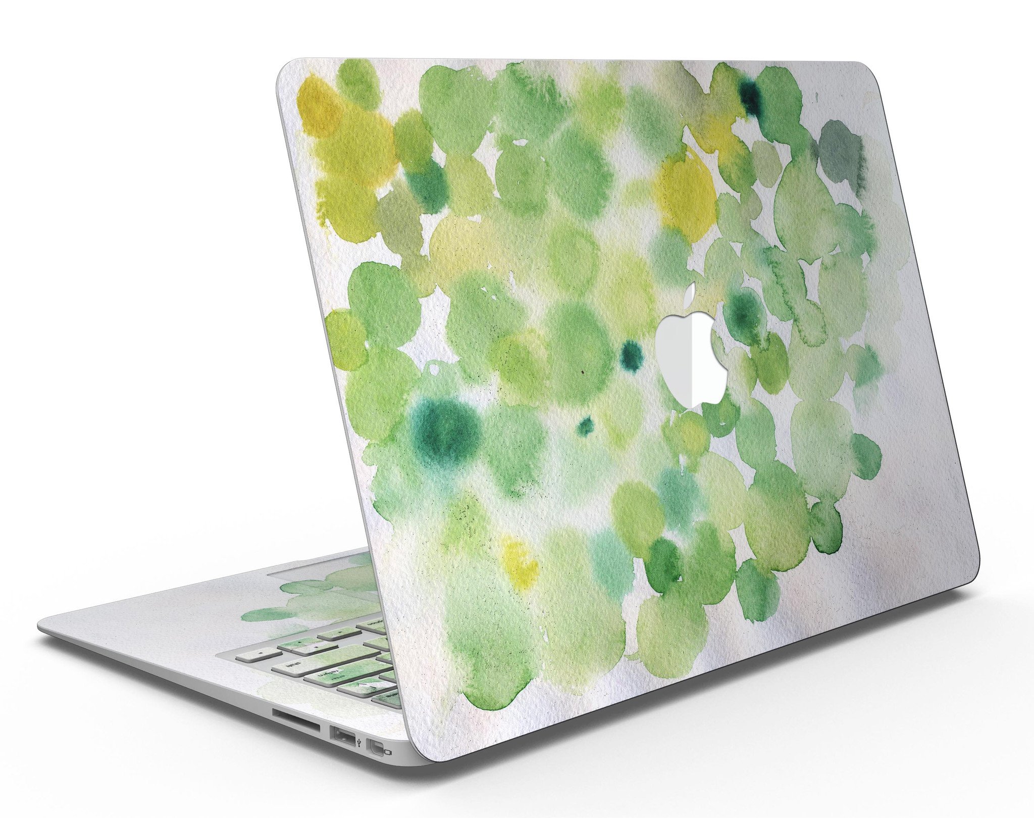 Green WaterColor Texture MacBook Air Skin Kit showcasing vibrant watercolor design on a sleek laptop.