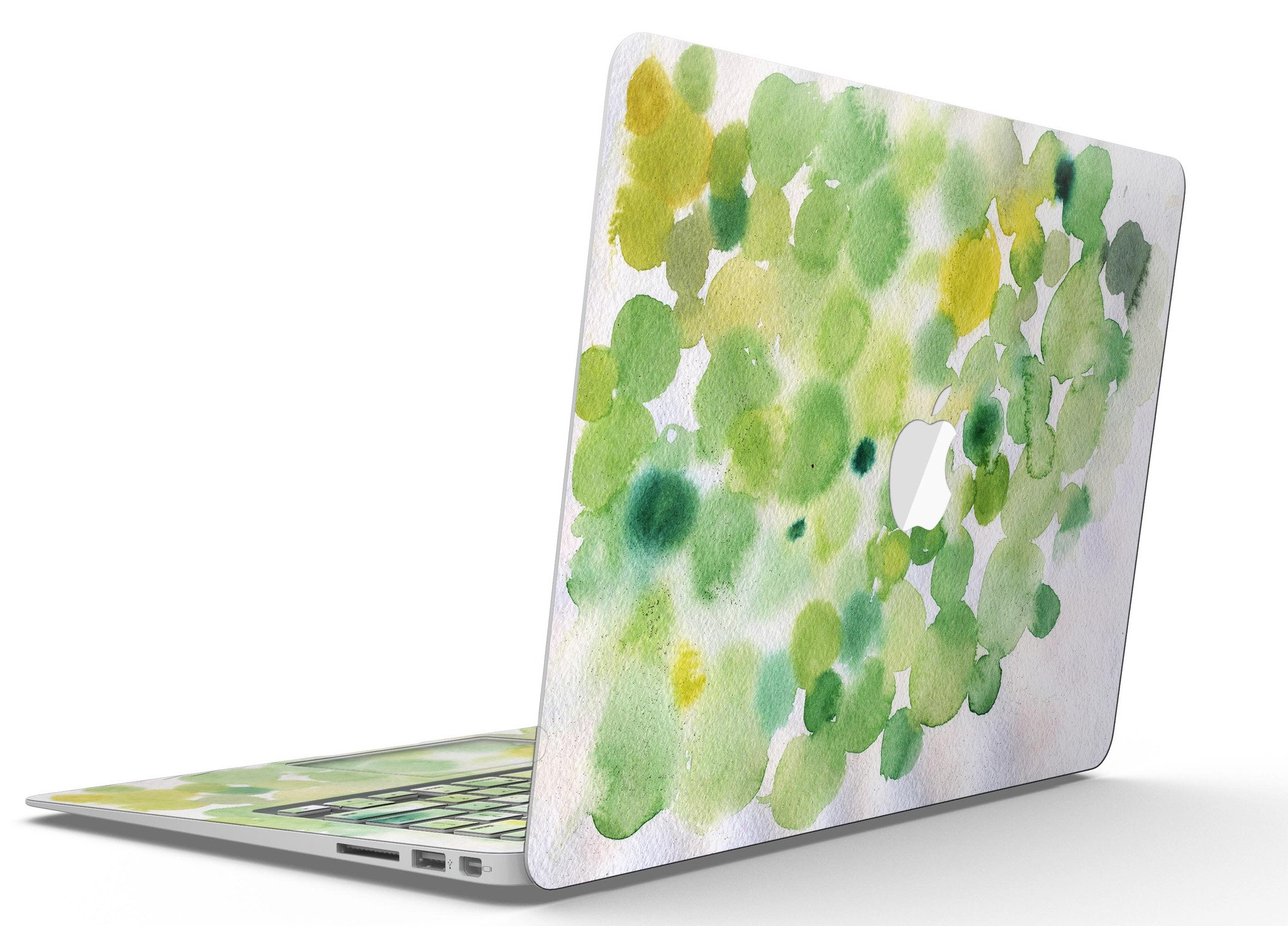 Green WaterColor Texture MacBook Air Skin Kit showcasing vibrant watercolor design on a sleek laptop.