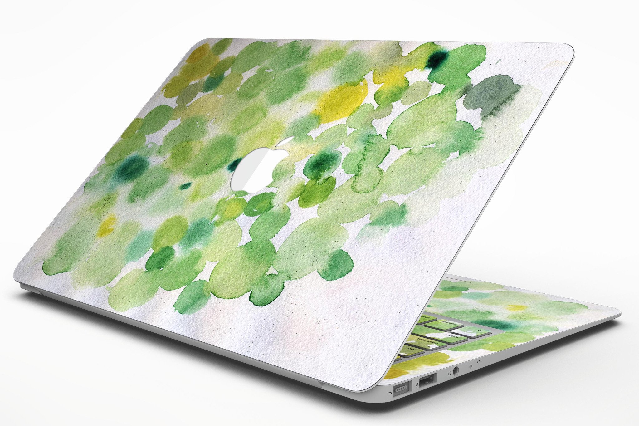 Green WaterColor Texture MacBook Air Skin Kit showcasing vibrant watercolor design on a sleek laptop.