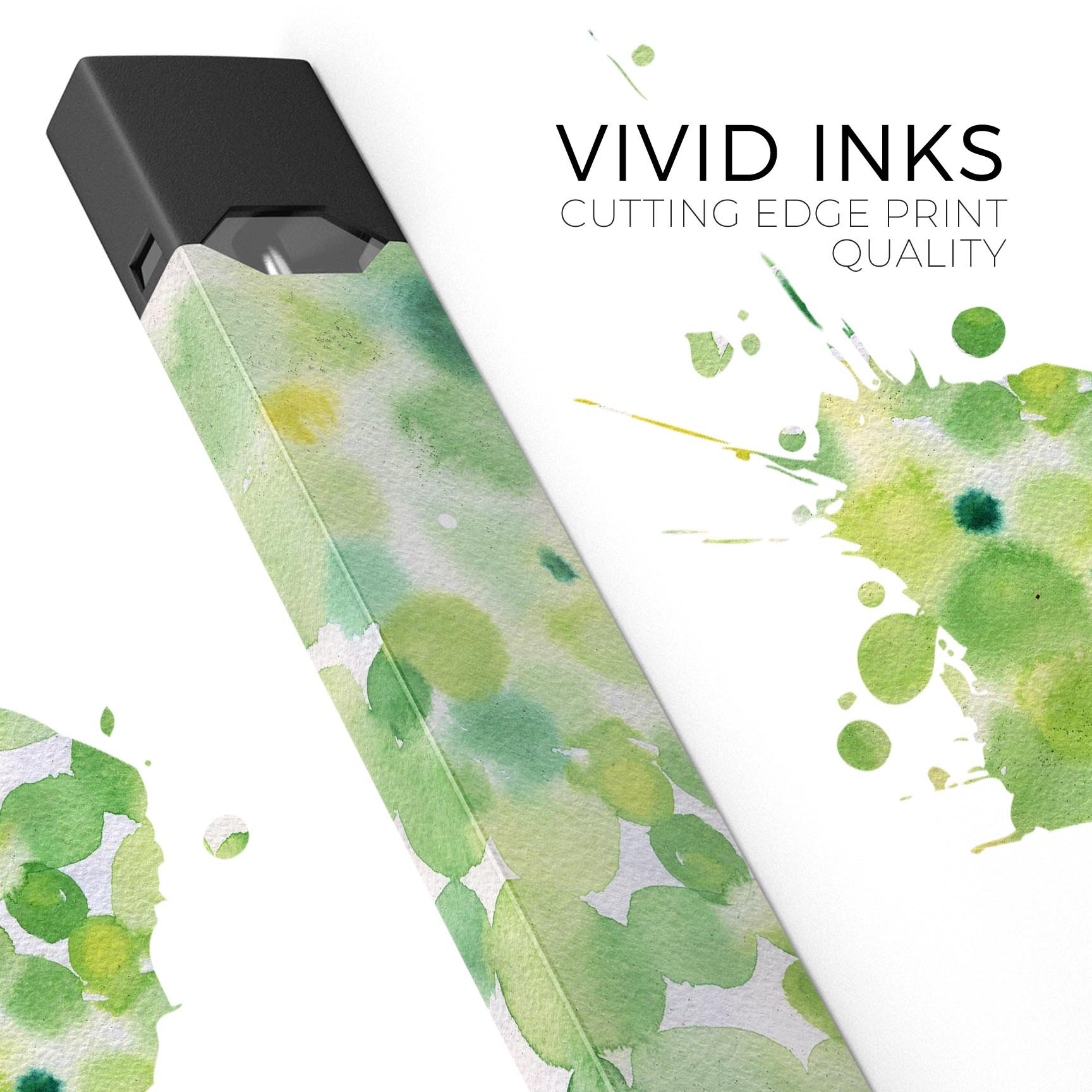 Green WaterColor Texture skin-wrap sticker designed for JUUL vaping device, showcasing vibrant colors and a protective finish.