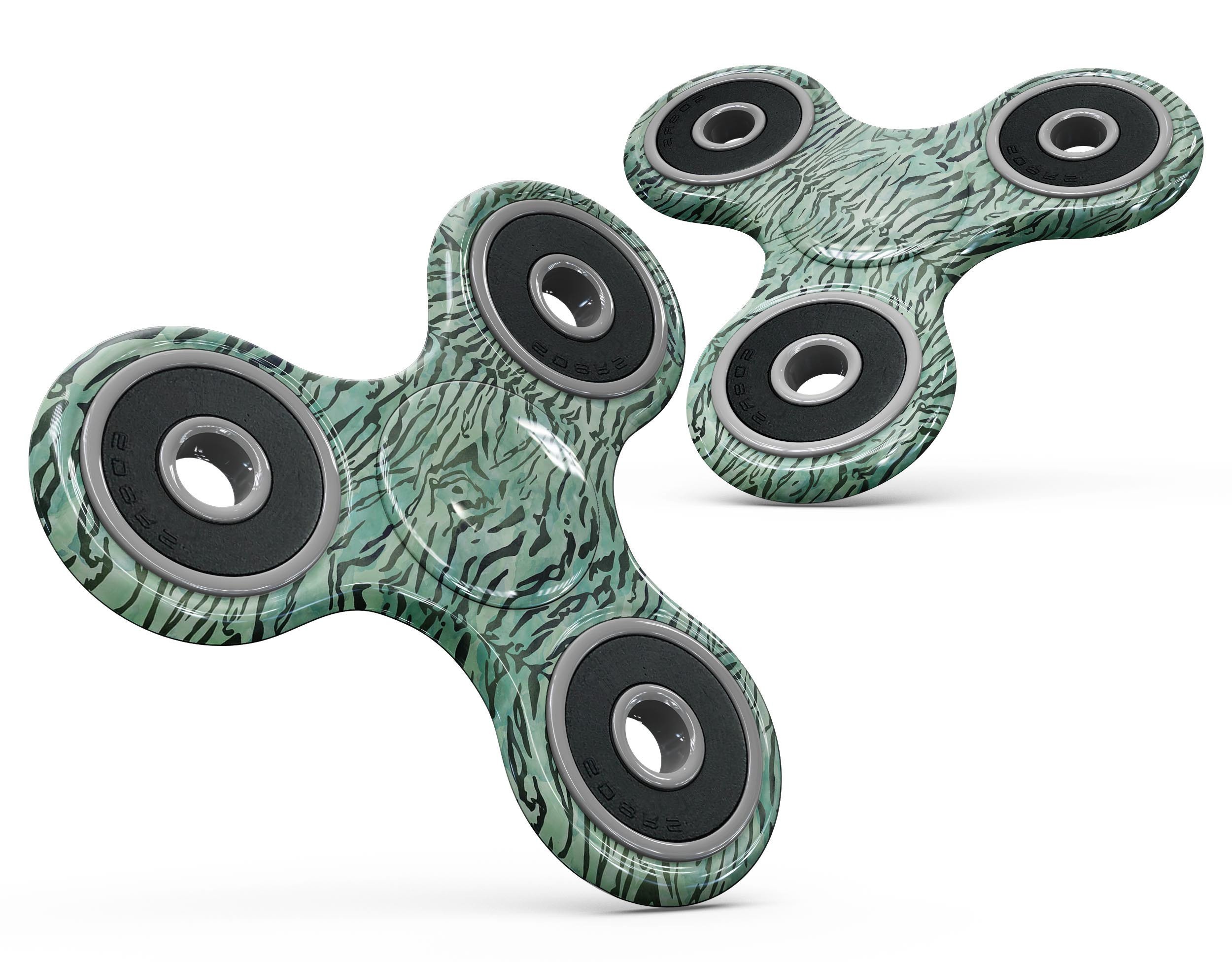 Green Watercolor Tiger Pattern Full-Body Skin-Kit for fidget spinner, showcasing vibrant colors and intricate design.