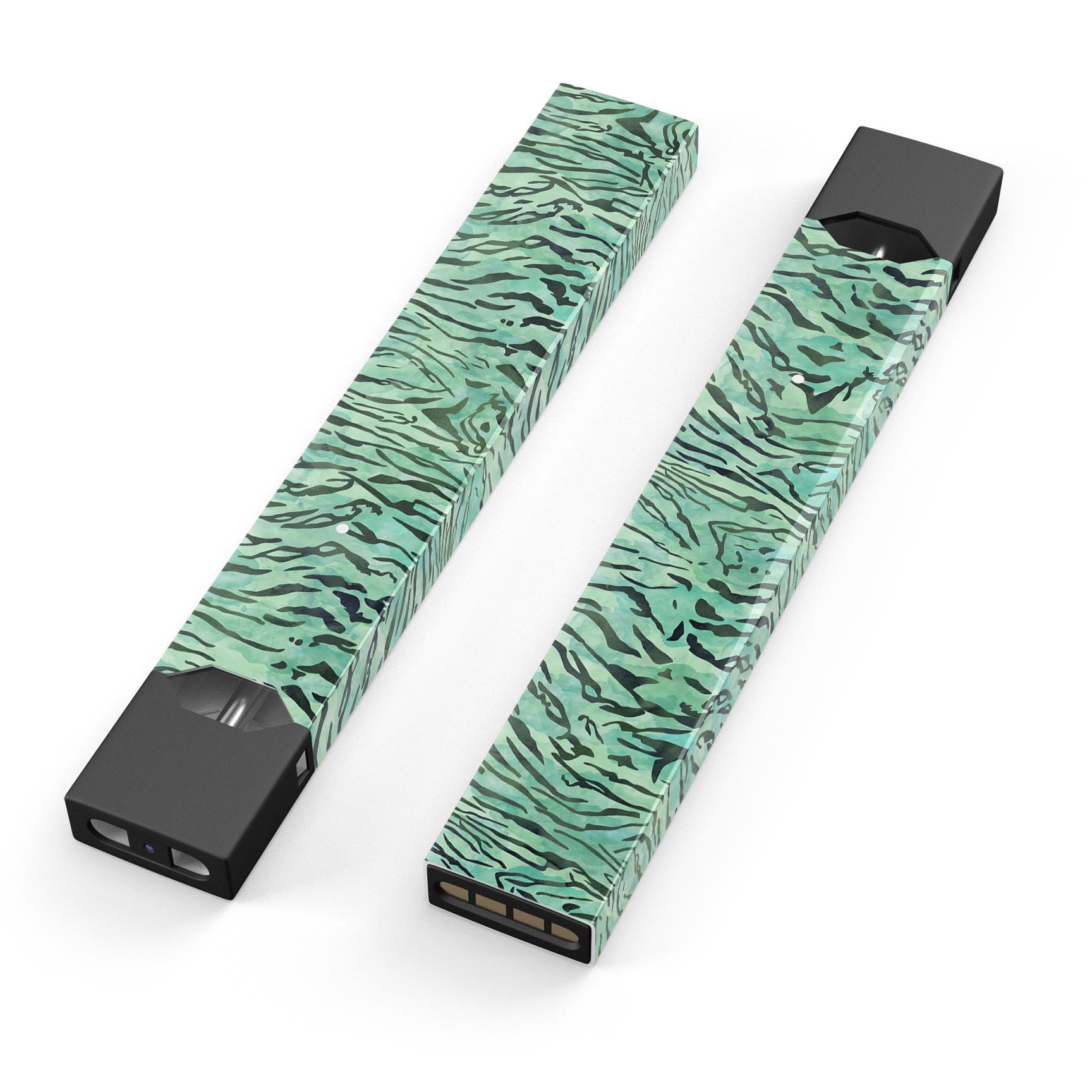 Green Watercolor Tiger Pattern skin wrap for JUUL device, showcasing vibrant colors and intricate design.