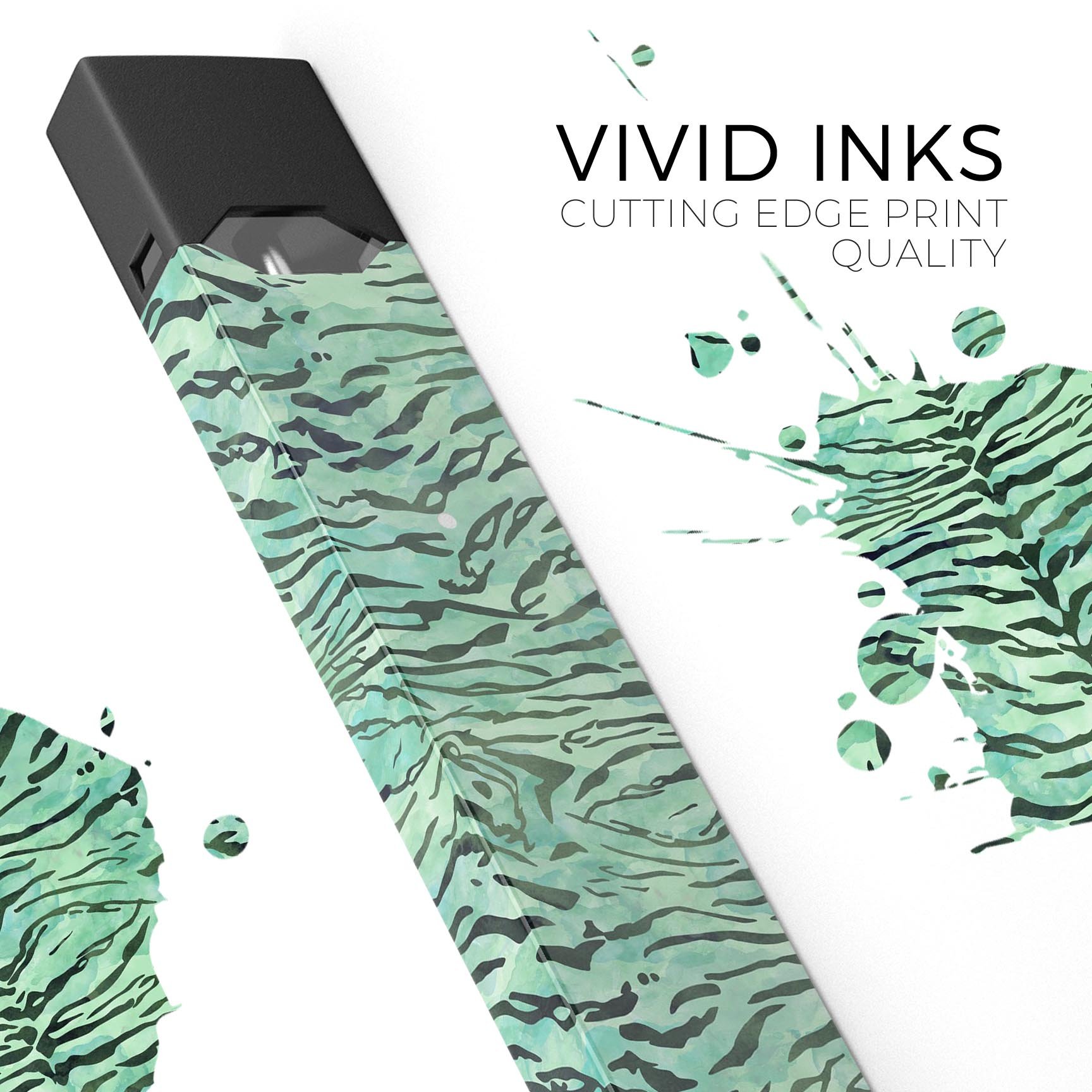 Green Watercolor Tiger Pattern skin wrap for JUUL device, showcasing vibrant colors and intricate design.