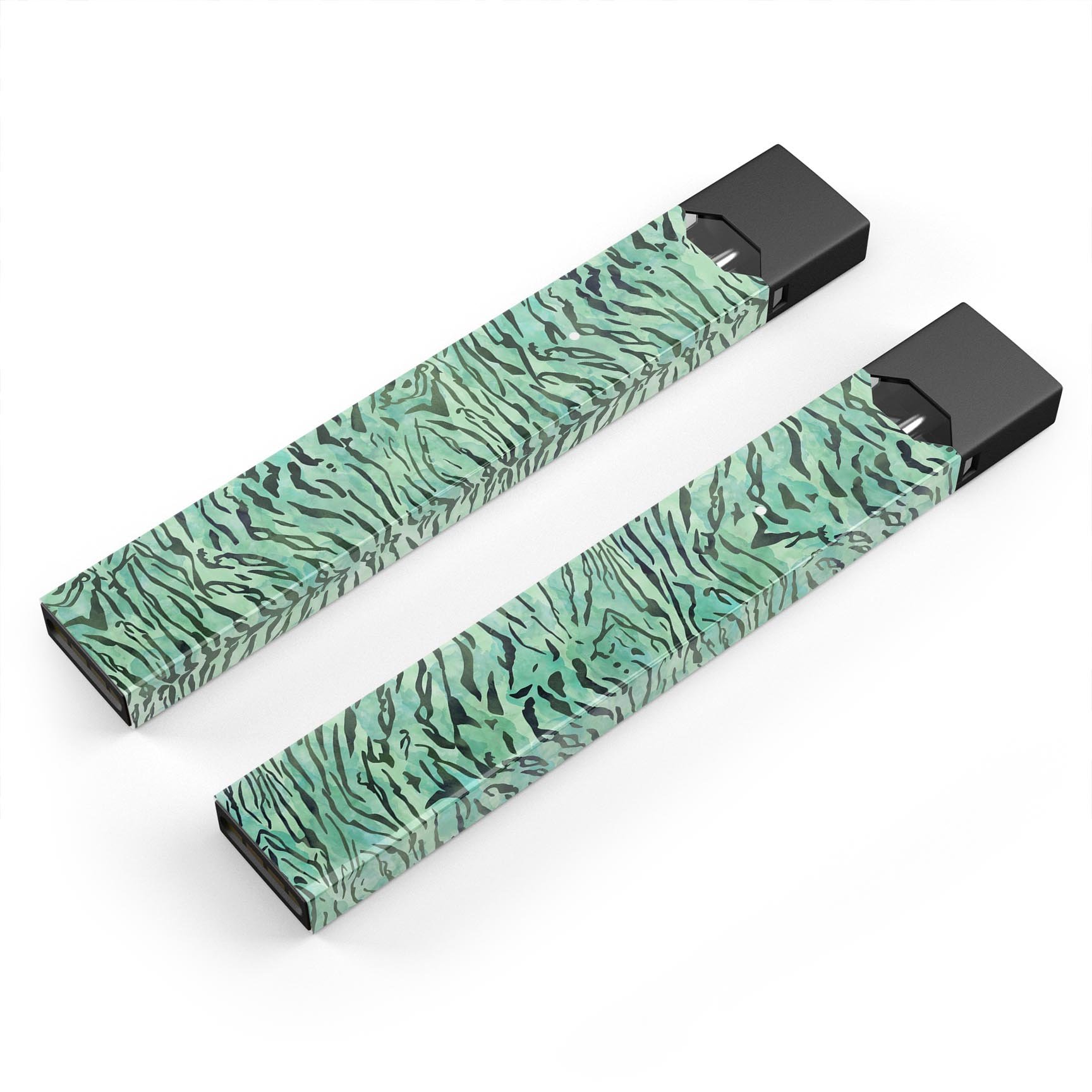 Green Watercolor Tiger Pattern skin wrap for JUUL device, showcasing vibrant colors and intricate design.