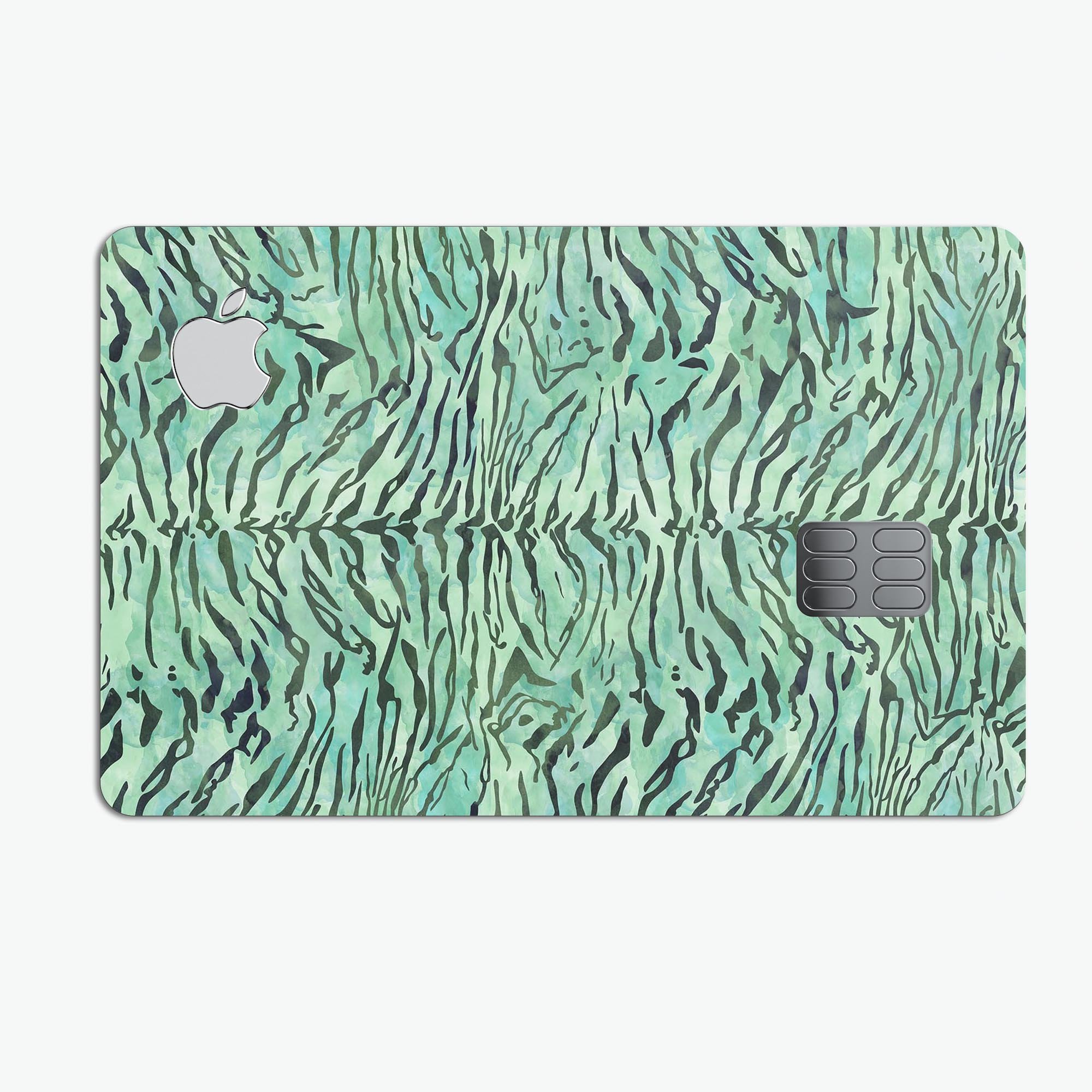 Green Watercolor Tiger Pattern decal skin for Apple Card, showcasing vibrant colors and premium finish.