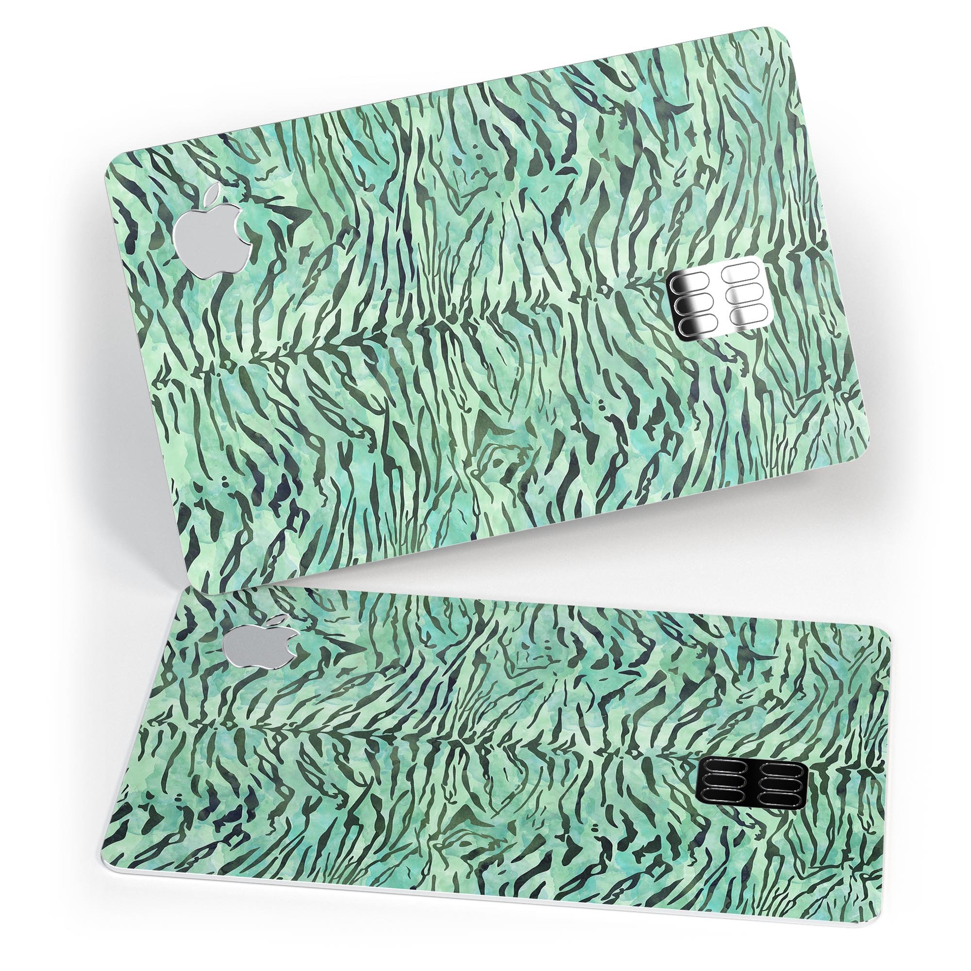 Green Watercolor Tiger Pattern decal skin for Apple Card, showcasing vibrant colors and premium finish.