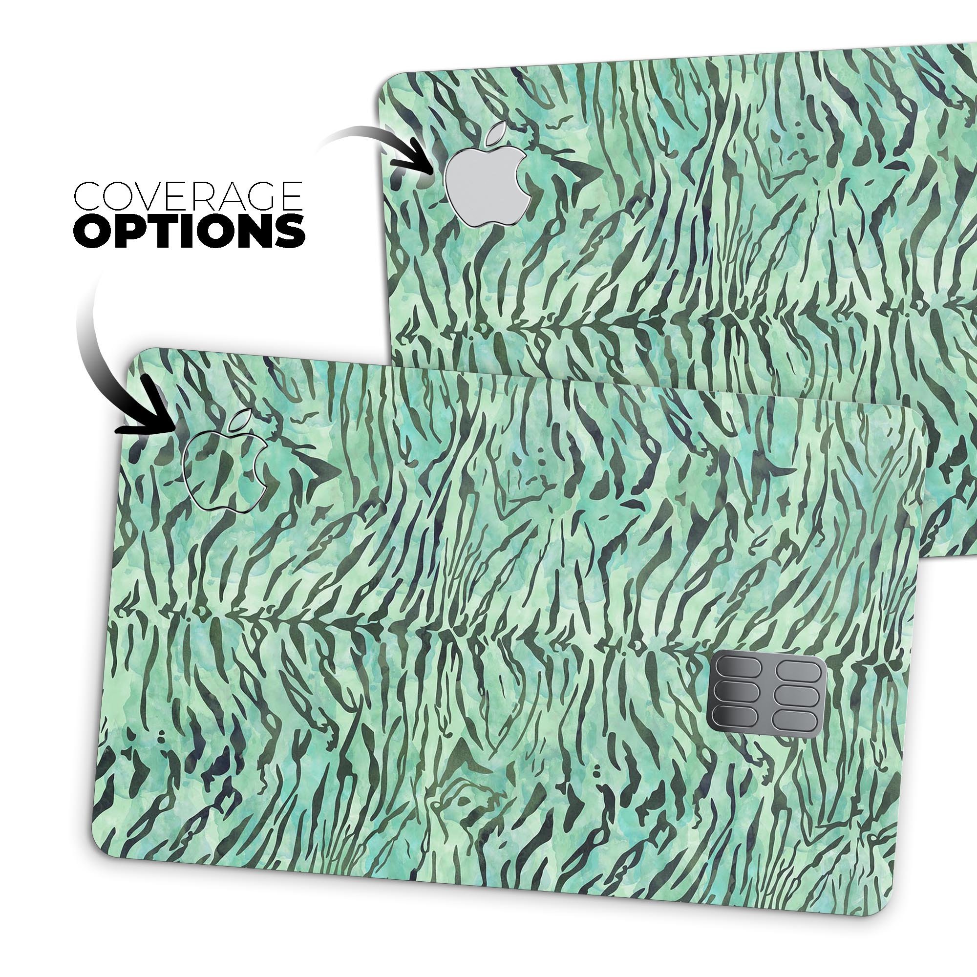 Green Watercolor Tiger Pattern decal skin for Apple Card, showcasing vibrant colors and premium finish.