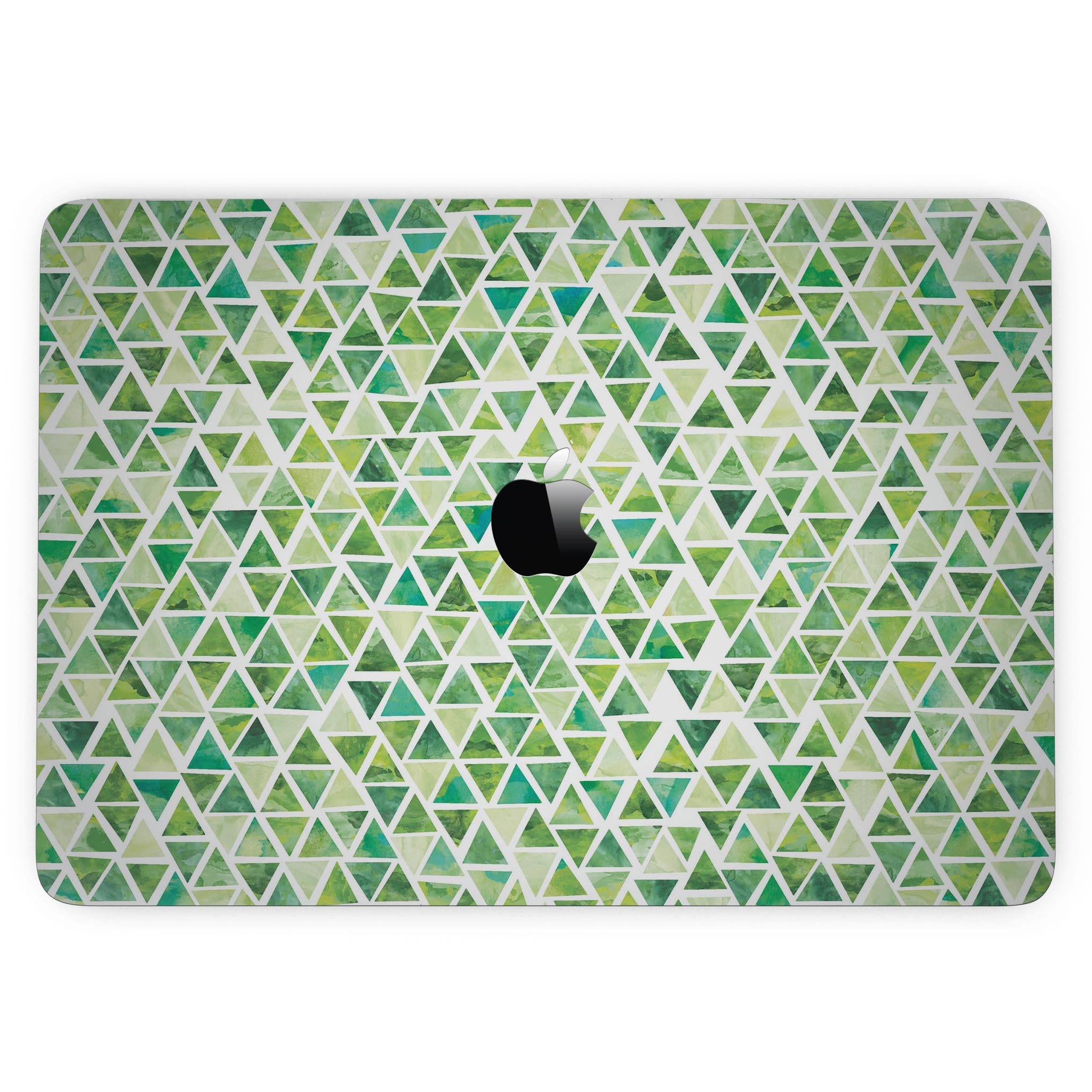 Green Watercolor Triangle Pattern skin for 13" MacBook Pro without Touch Bar, showcasing vibrant colors and unique design.