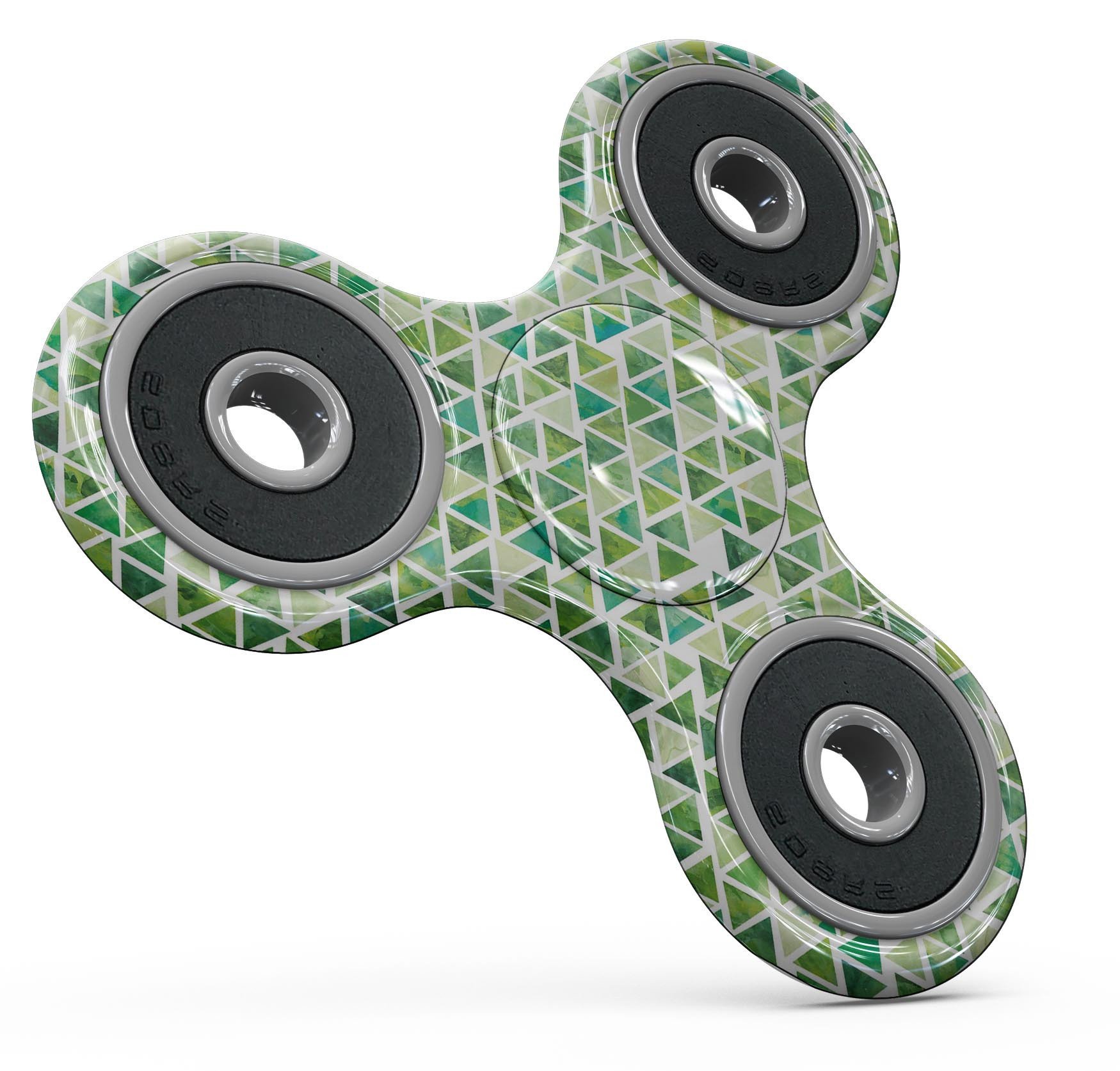 Green Watercolor Triangle Pattern Full-Body Skin-Kit for fidget spinner, showcasing vibrant colors and unique design.