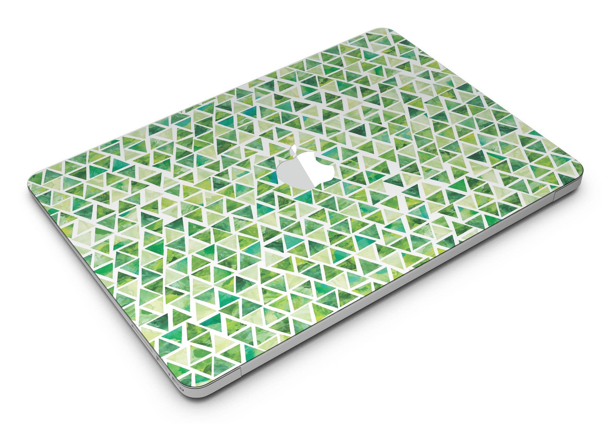 Green Watercolor Triangle Pattern MacBook Air skin kit showcasing vibrant colors and unique design.