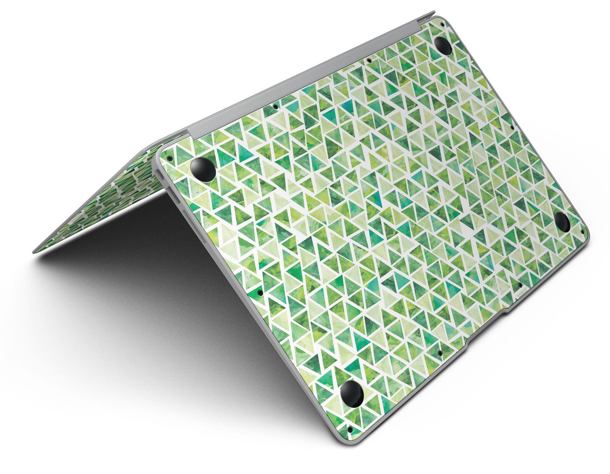 Green Watercolor Triangle Pattern MacBook Air skin kit showcasing vibrant colors and unique design.