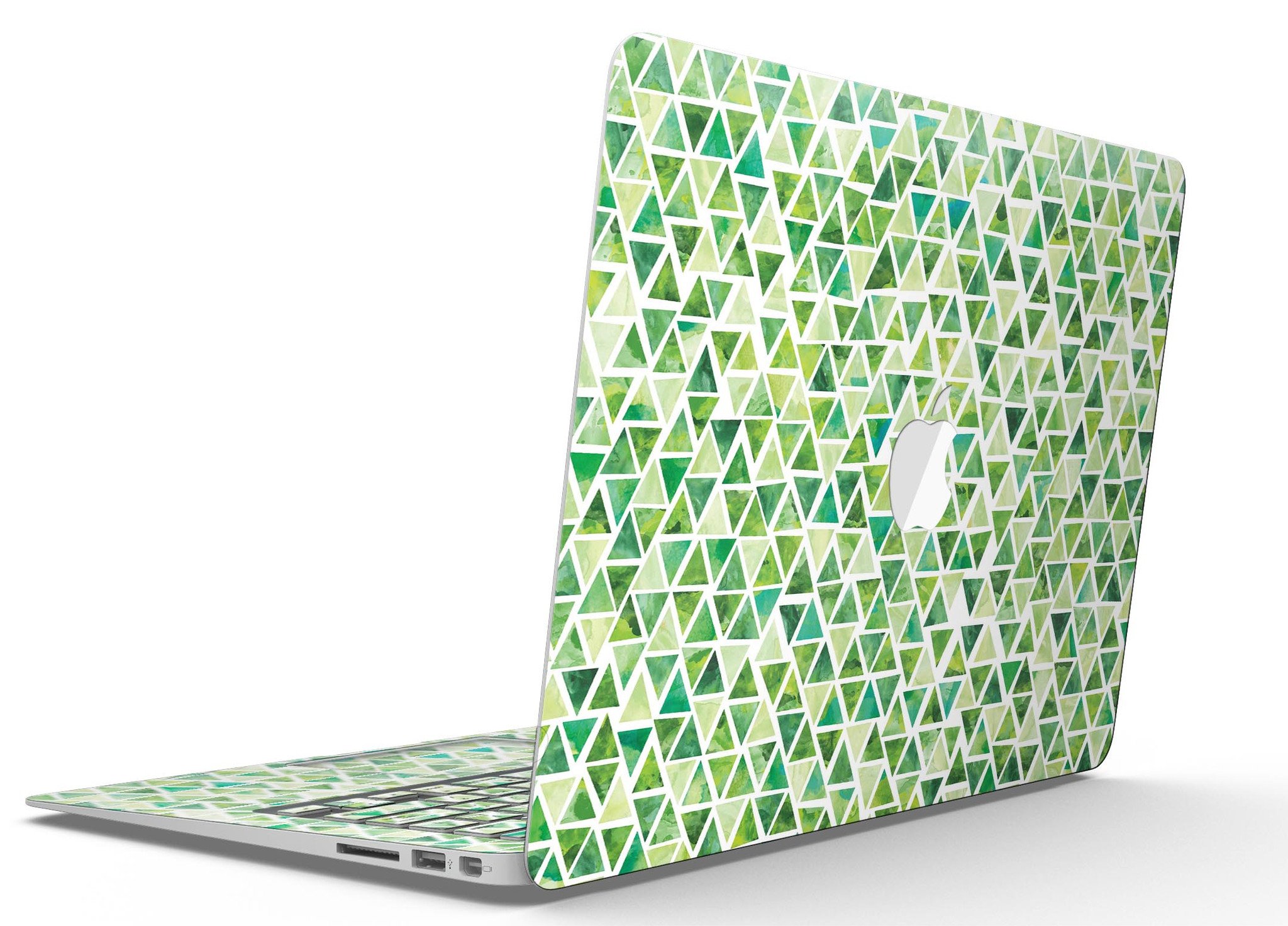 Green Watercolor Triangle Pattern MacBook Air skin kit showcasing vibrant colors and unique design.