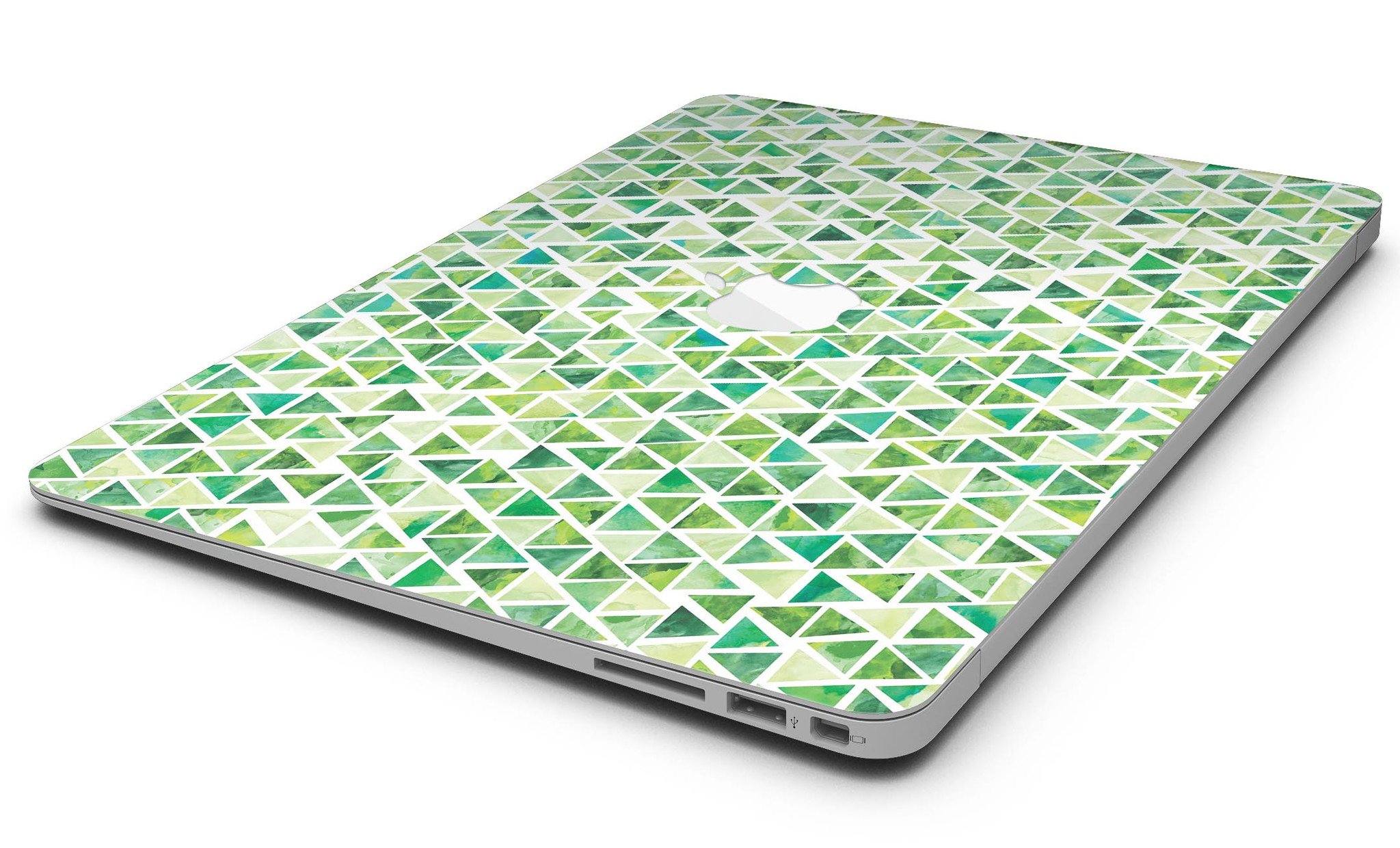 Green Watercolor Triangle Pattern MacBook Air skin kit showcasing vibrant colors and unique design.