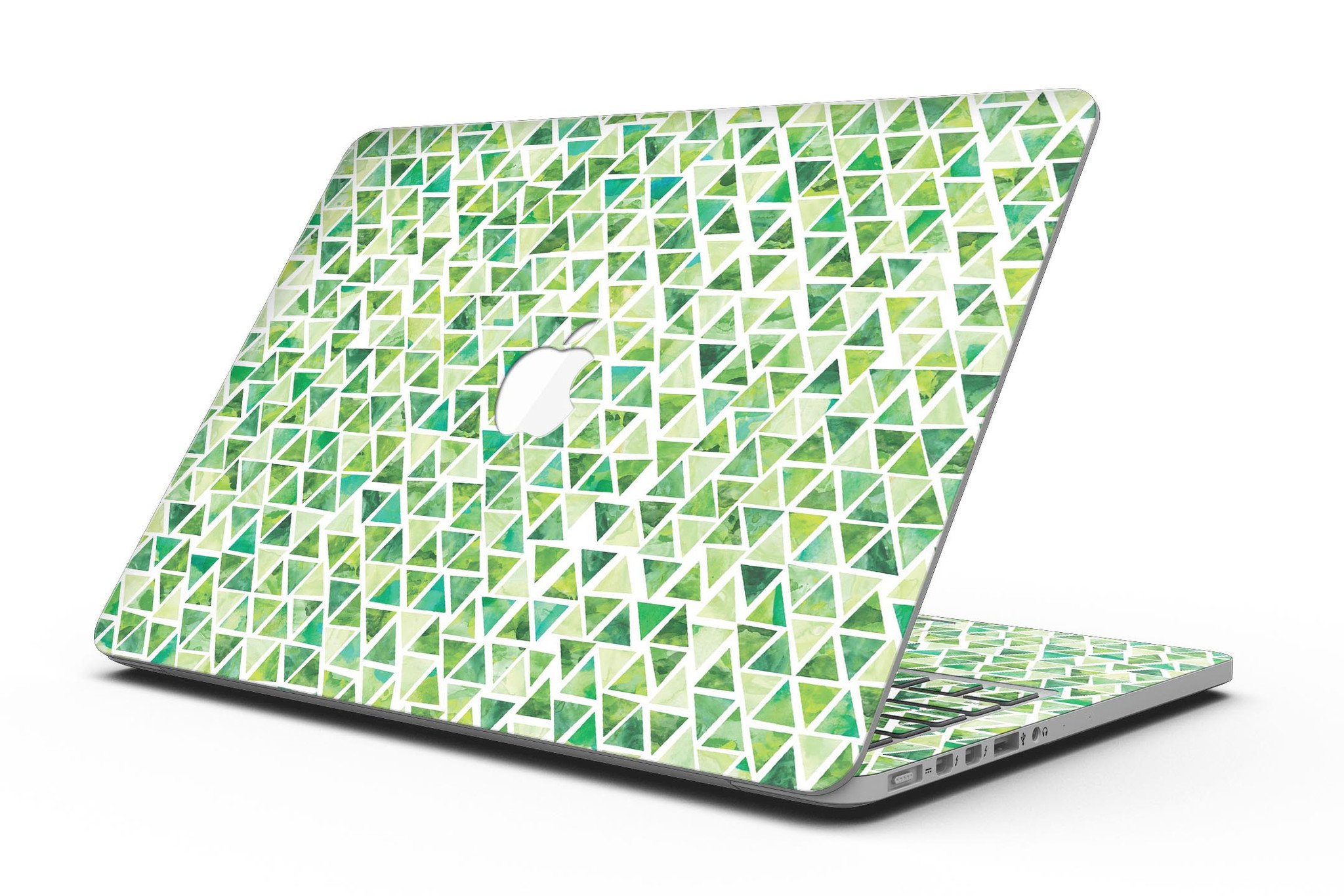 Green Watercolor Triangle Pattern skin for MacBook Pro with Retina Display, showcasing vibrant colors and a stylish design.