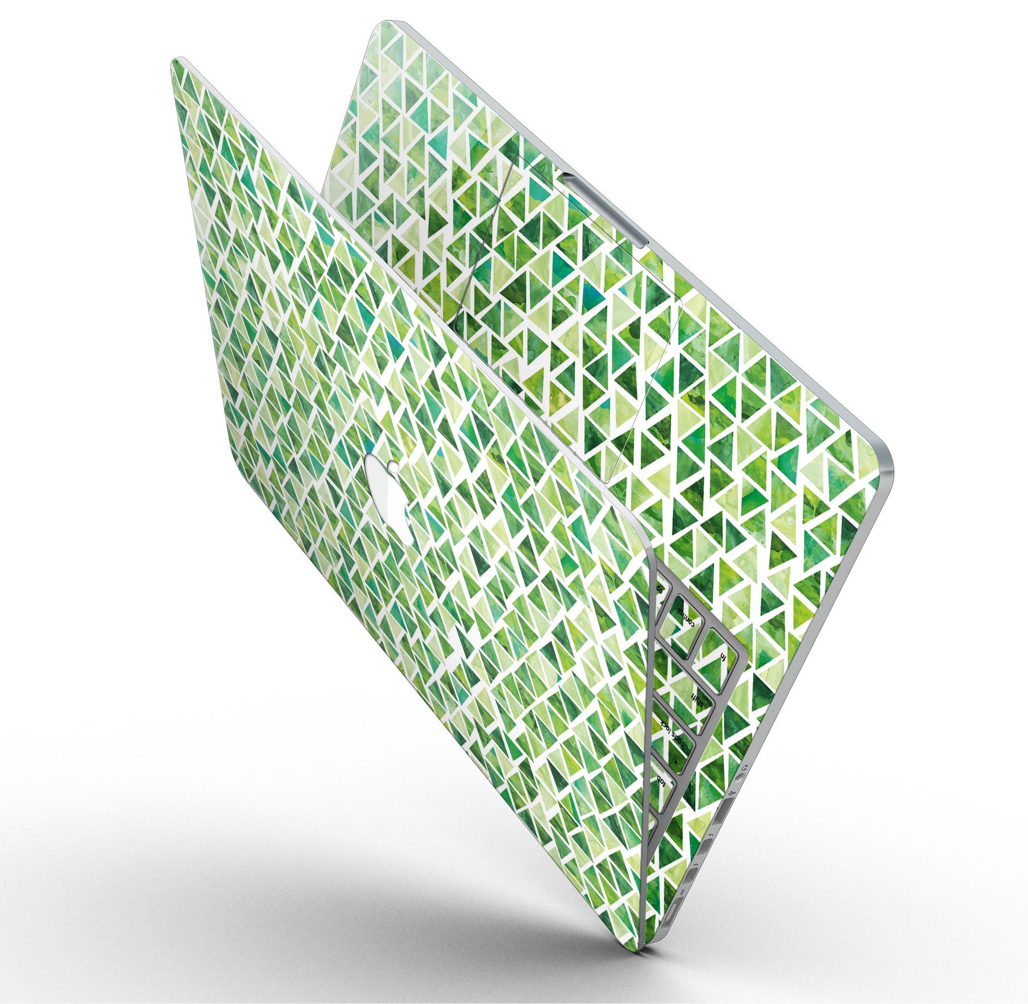 Green Watercolor Triangle Pattern skin for MacBook Pro with Retina Display, showcasing vibrant colors and a stylish design.