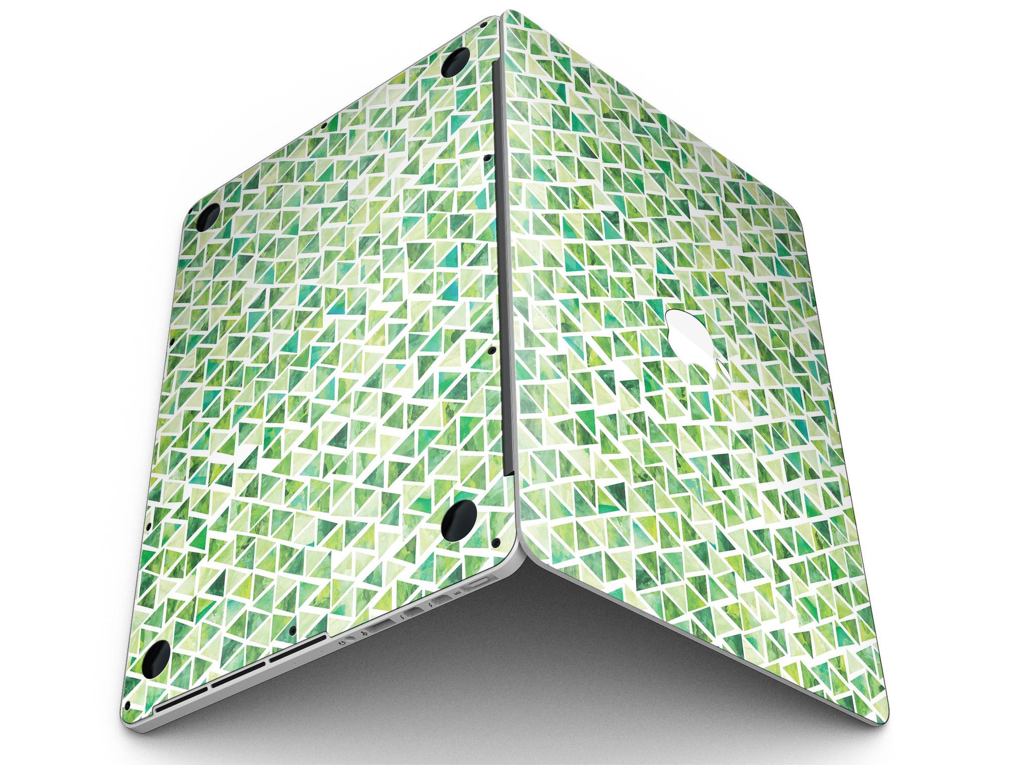 Green Watercolor Triangle Pattern skin for MacBook Pro with Retina Display, showcasing vibrant colors and a stylish design.