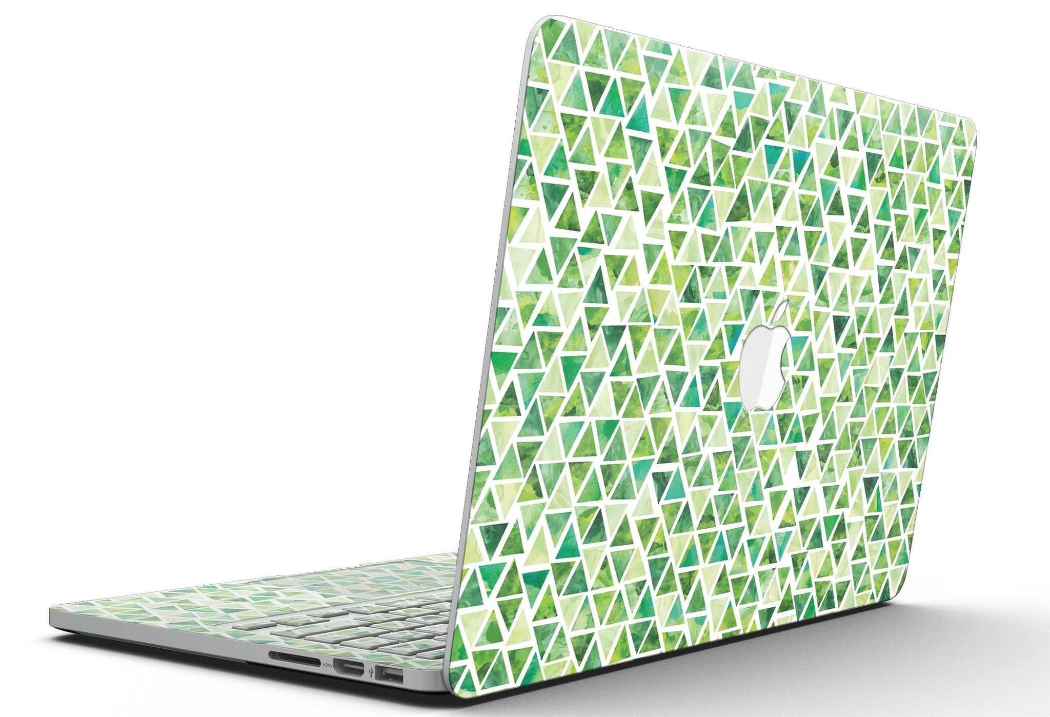 Green Watercolor Triangle Pattern skin for MacBook Pro with Retina Display, showcasing vibrant colors and a stylish design.