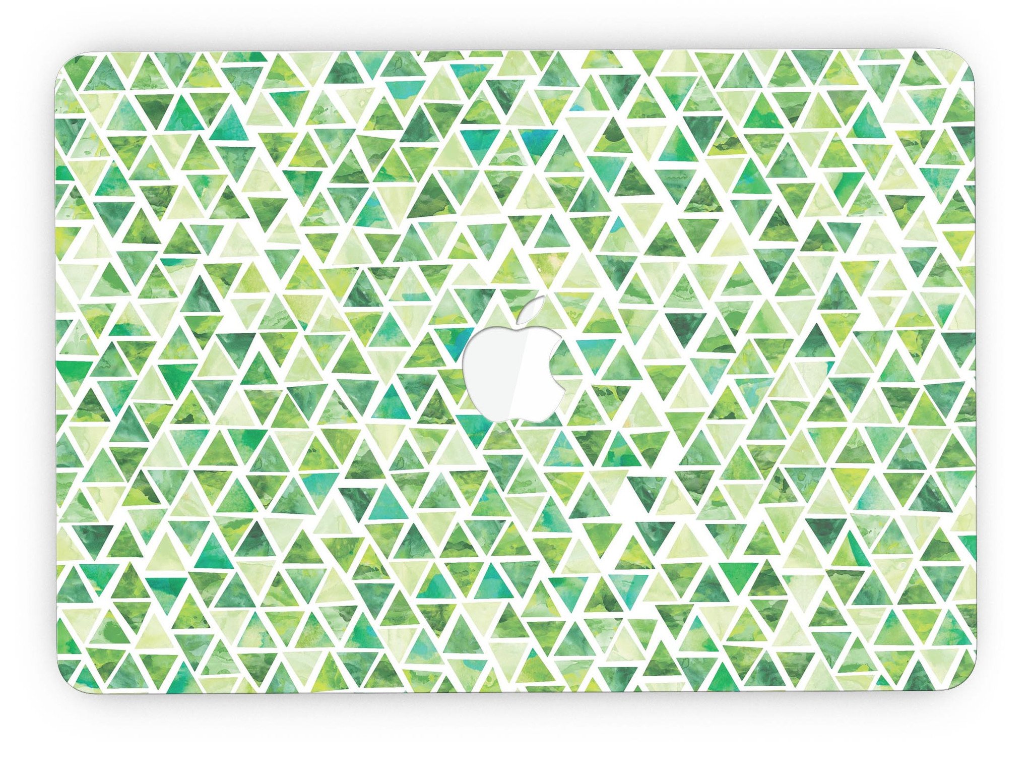 Green Watercolor Triangle Pattern skin for MacBook Pro with Retina Display, showcasing vibrant colors and a stylish design.