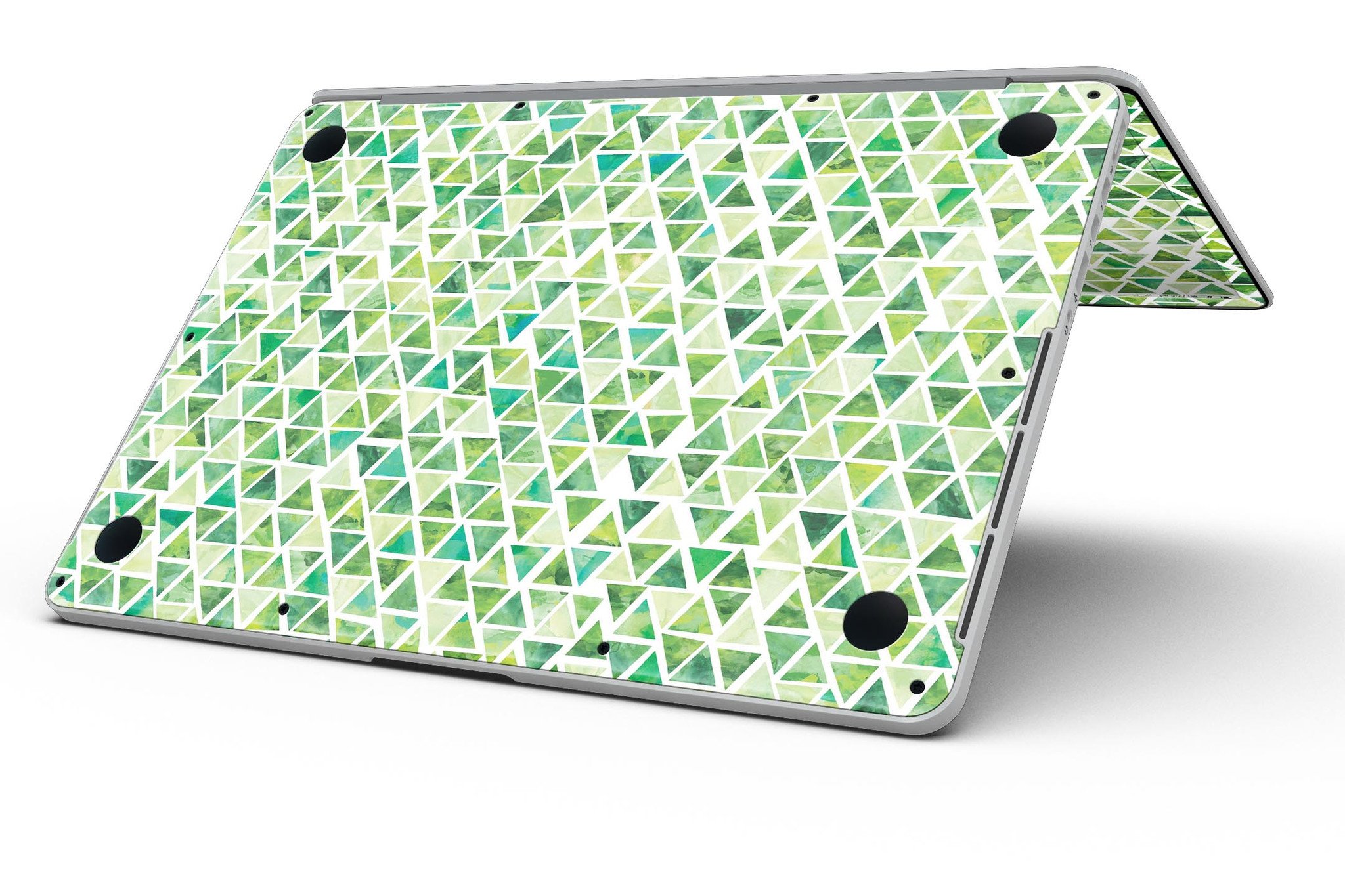 Green Watercolor Triangle Pattern skin for MacBook Pro with Retina Display, showcasing vibrant colors and a stylish design.