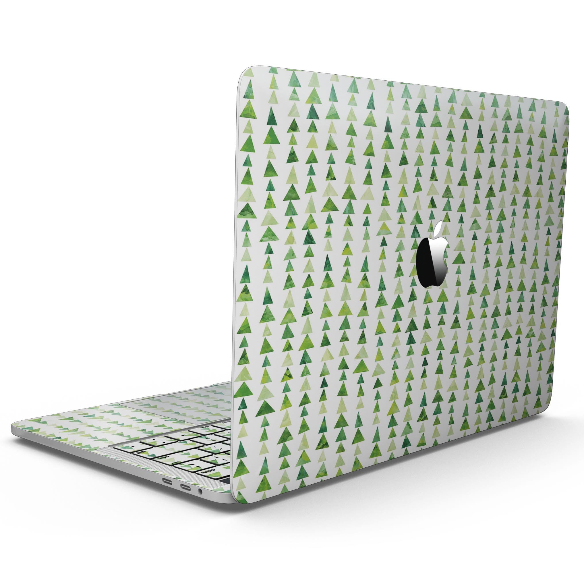 Green Watercolor Triangle Pattern skin for 13" MacBook Pro without Touch Bar, showcasing vibrant colors and unique design.