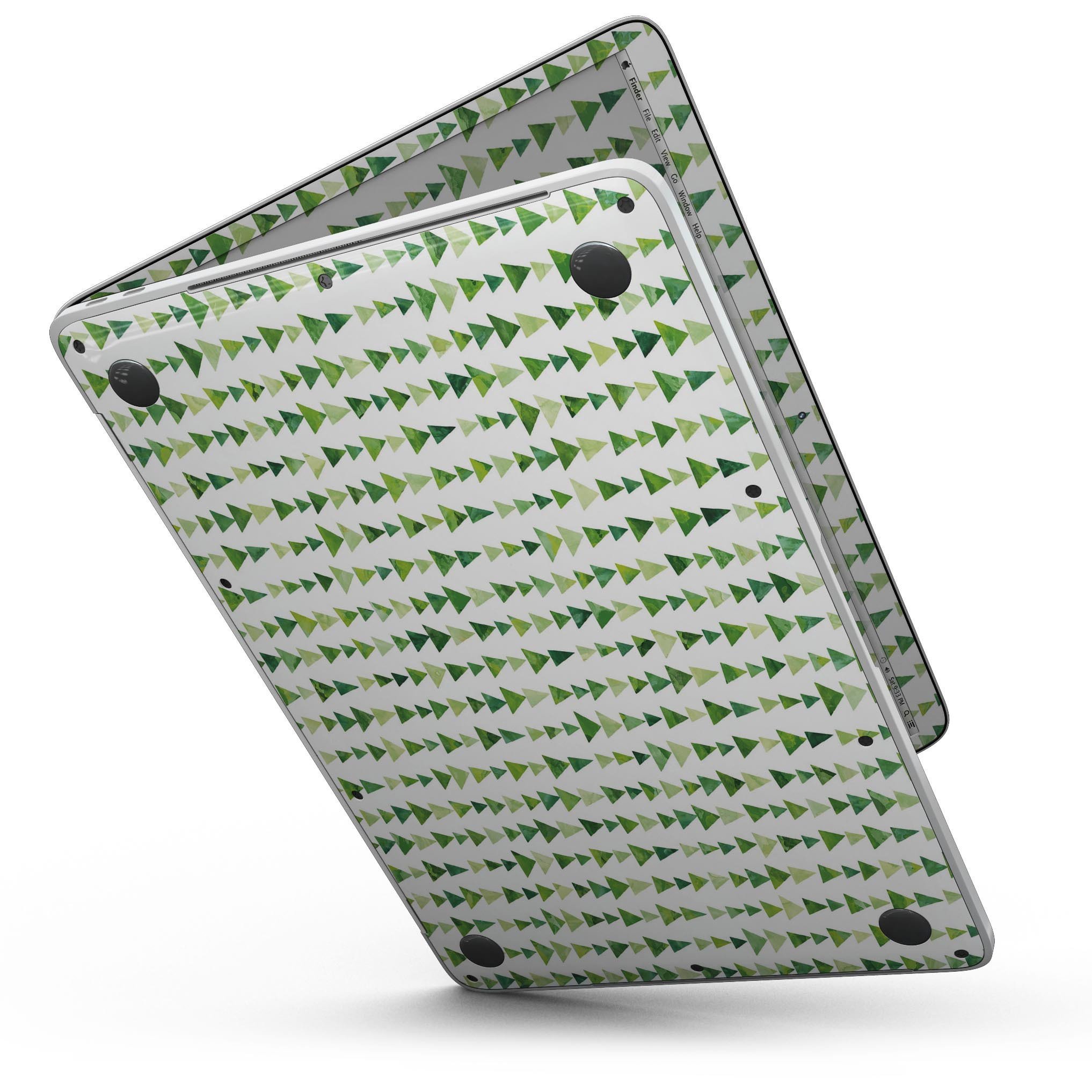 Green Watercolor Triangle Pattern skin for 13" MacBook Pro without Touch Bar, showcasing vibrant colors and unique design.